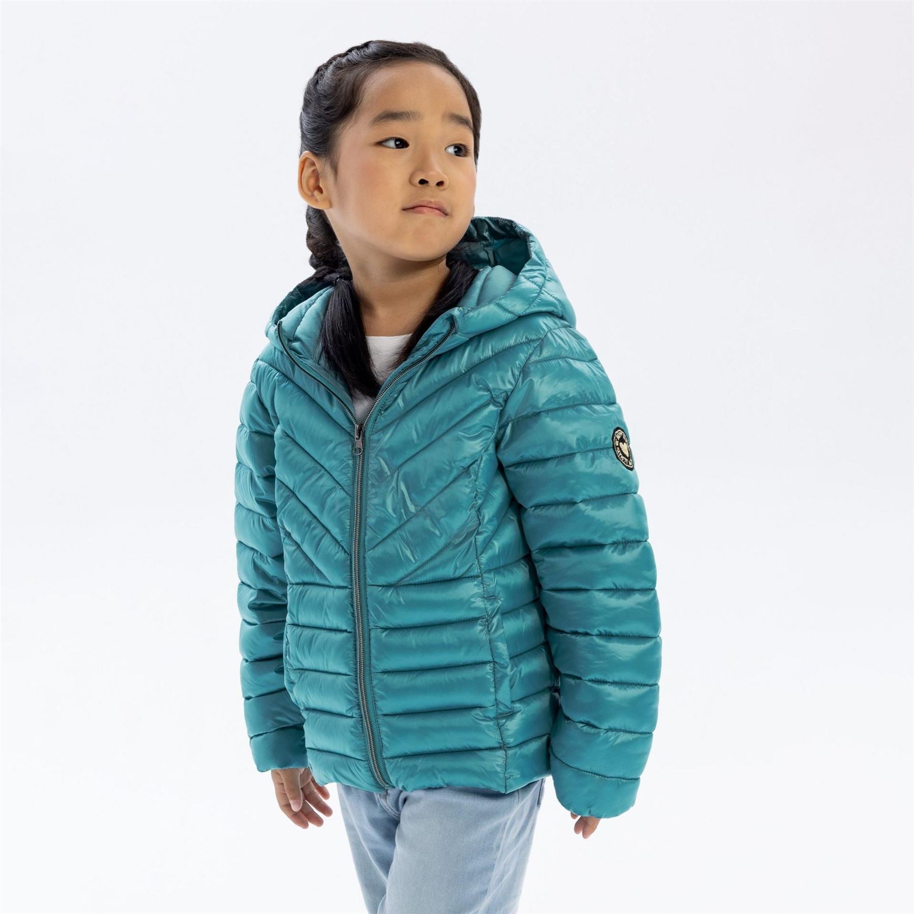 Minoti Girls Quilted Hooded Jacket Zip Fastening Turquoise