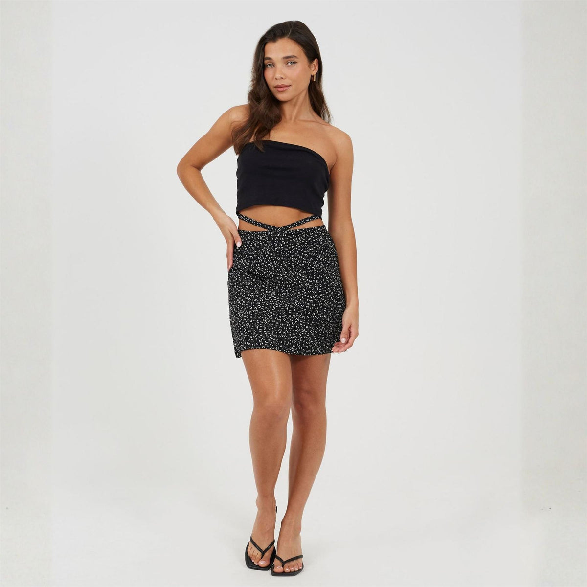 Brave Soul Womens Tie Detail Mini Skirt In Abstract Animal Print