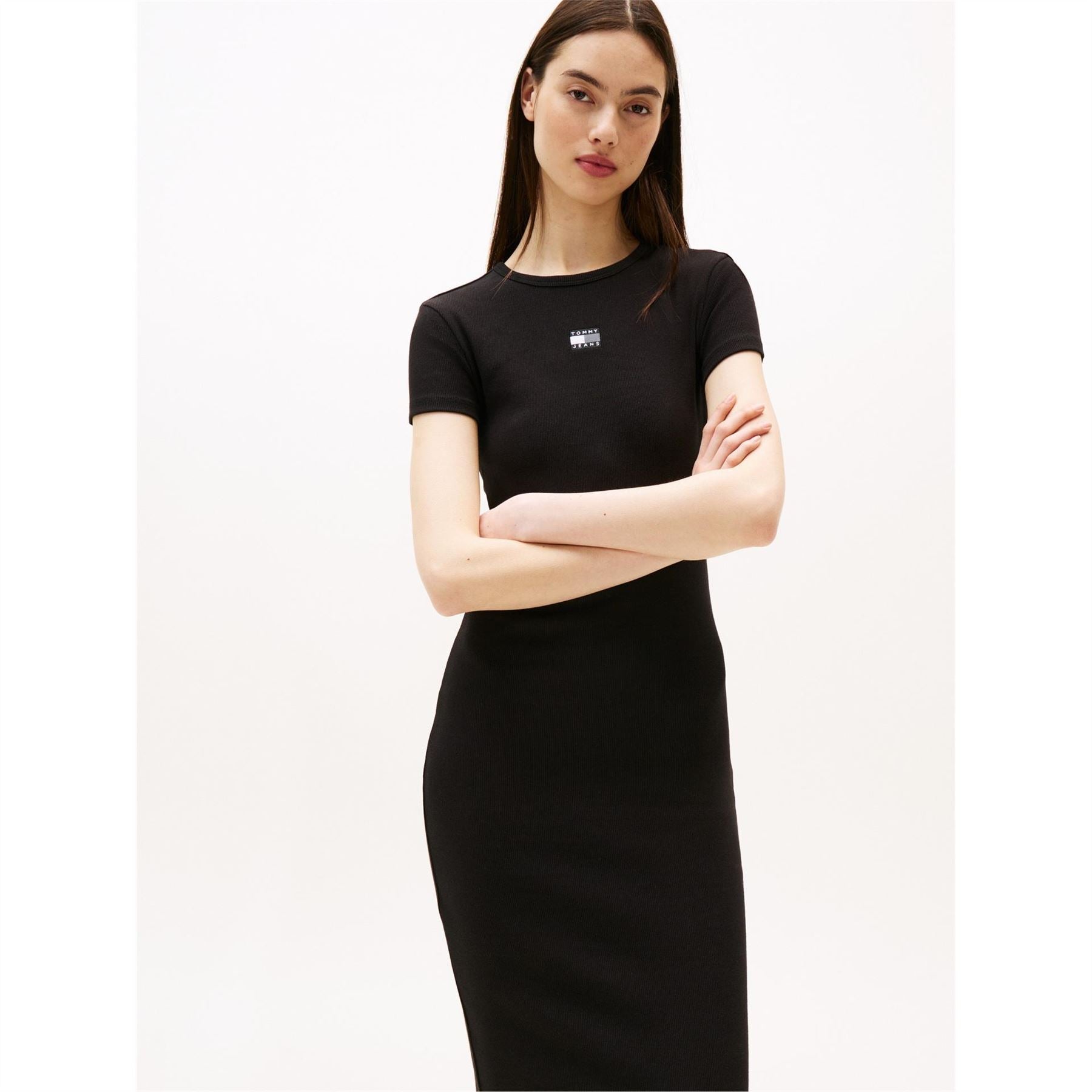 Tommy Jeans Badge Crew Neck Midi Bodycon Dress