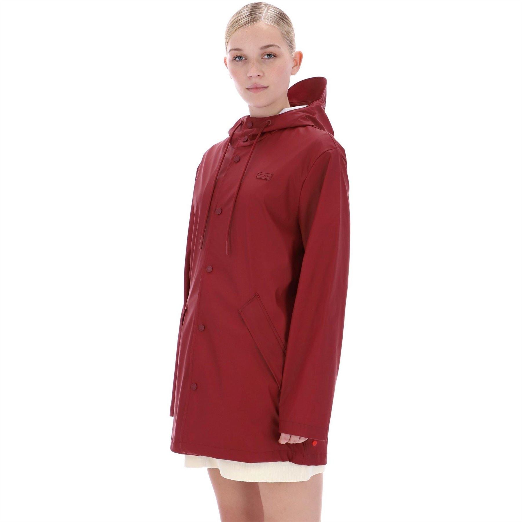 Hunter Jo Hooded Snap Button Solid Patterned Rain Jacket