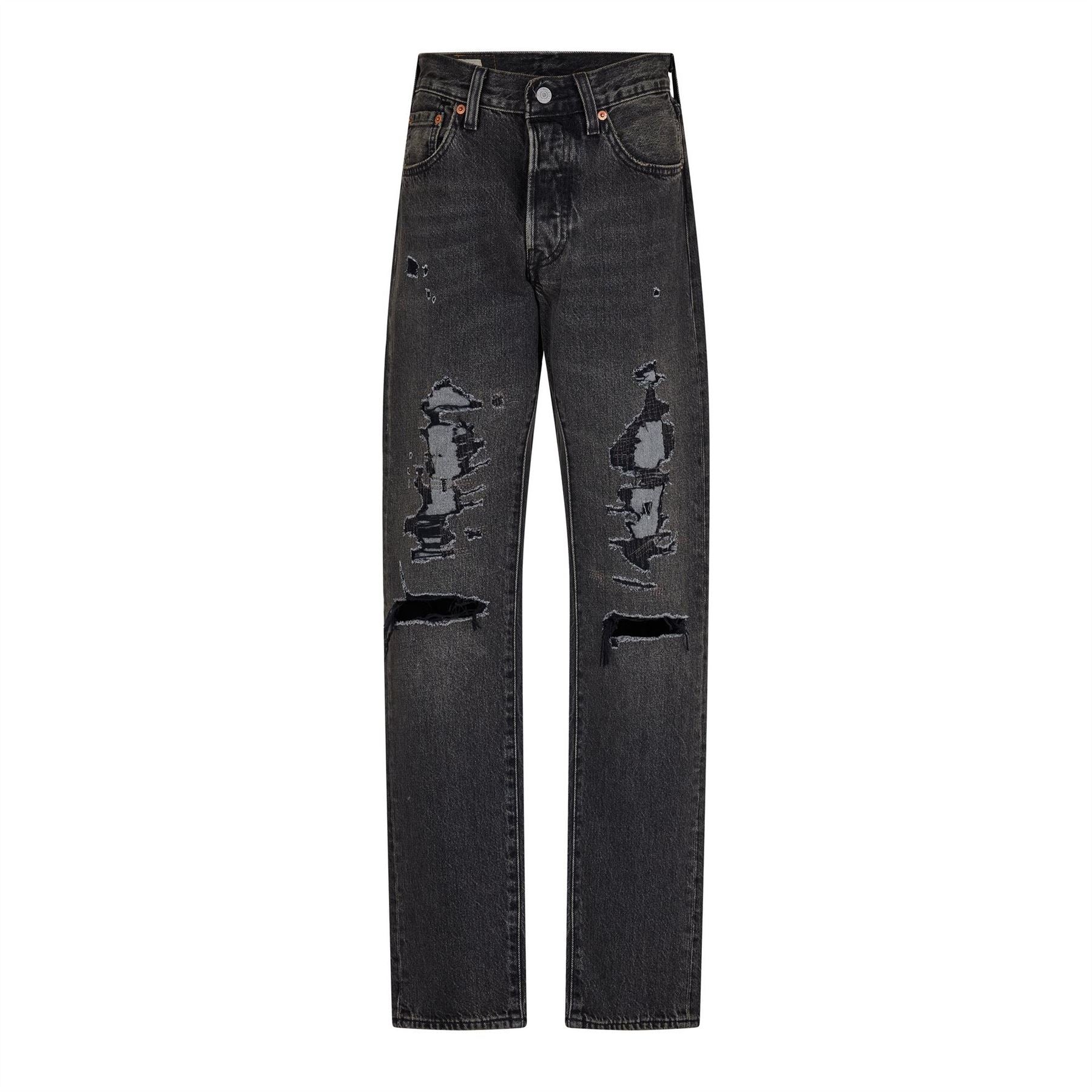 Levis Black Destructed Straight Leg Jeans