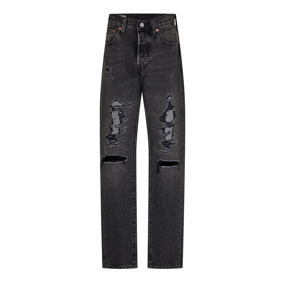 Levis Black Destructed Straight Leg Jeans