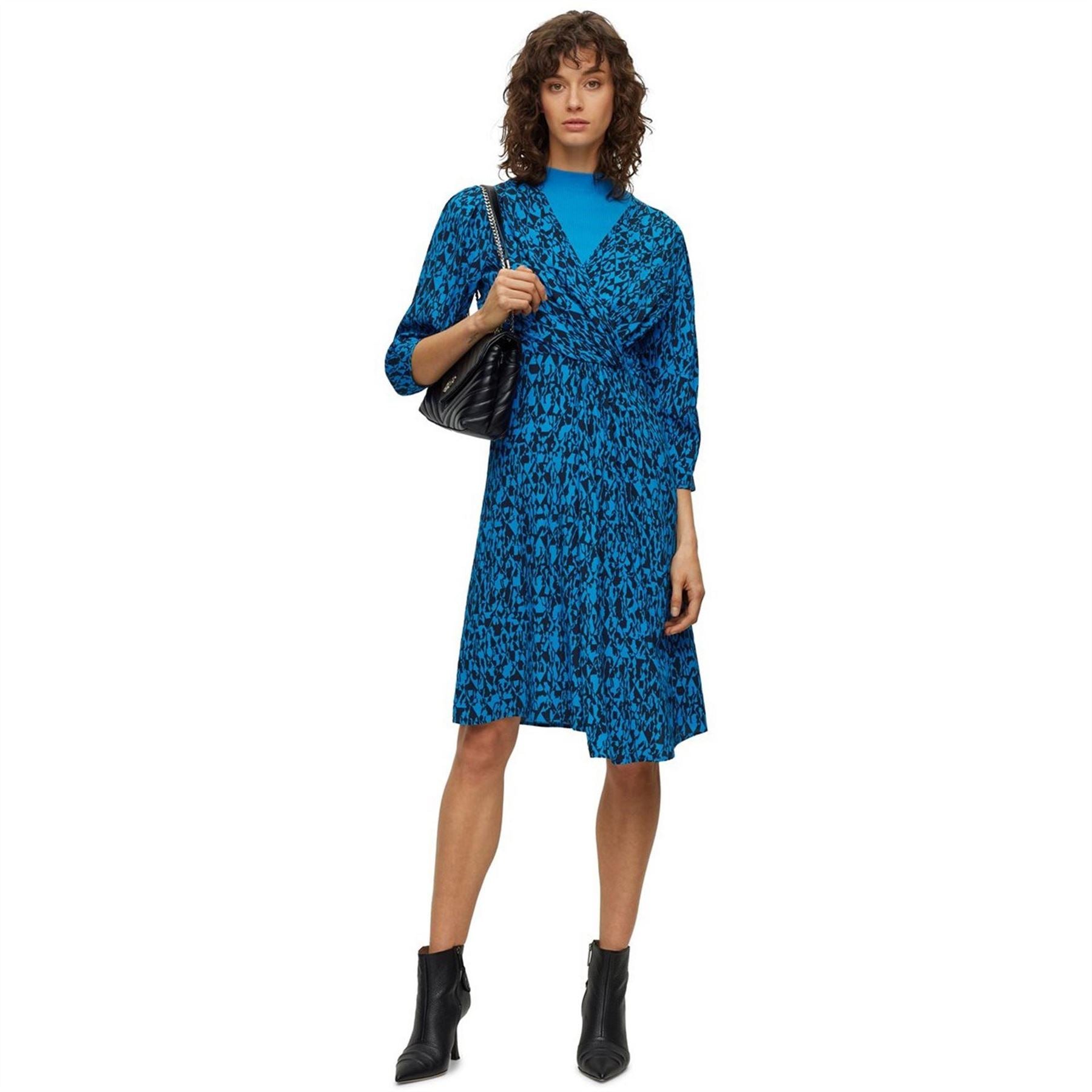 Boss Danottea V-Neck Three Quarter Sleeve Knee Length Wrap Dress