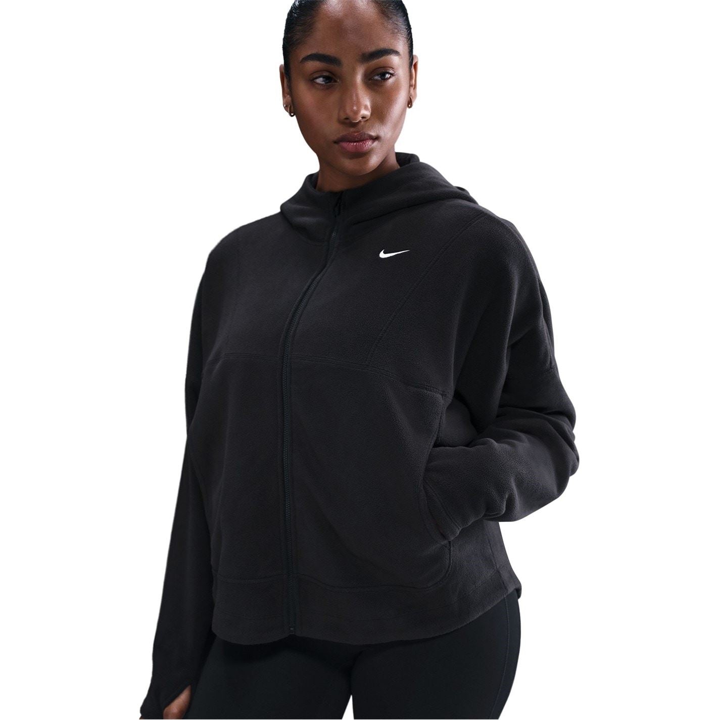 Nike One Polar Solid Patterned Hooded Full Zipper Ribbed Cuff Jacket