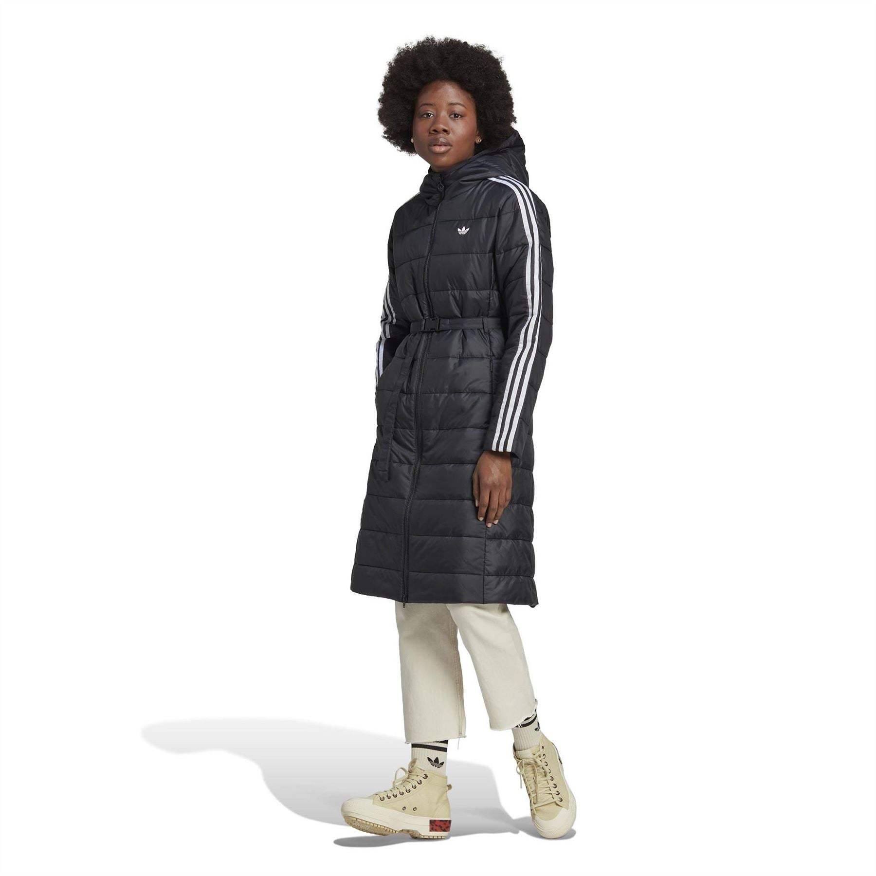 adidas Hooded Long Sleeve Knee Length Slim Fit Puffer Jacket