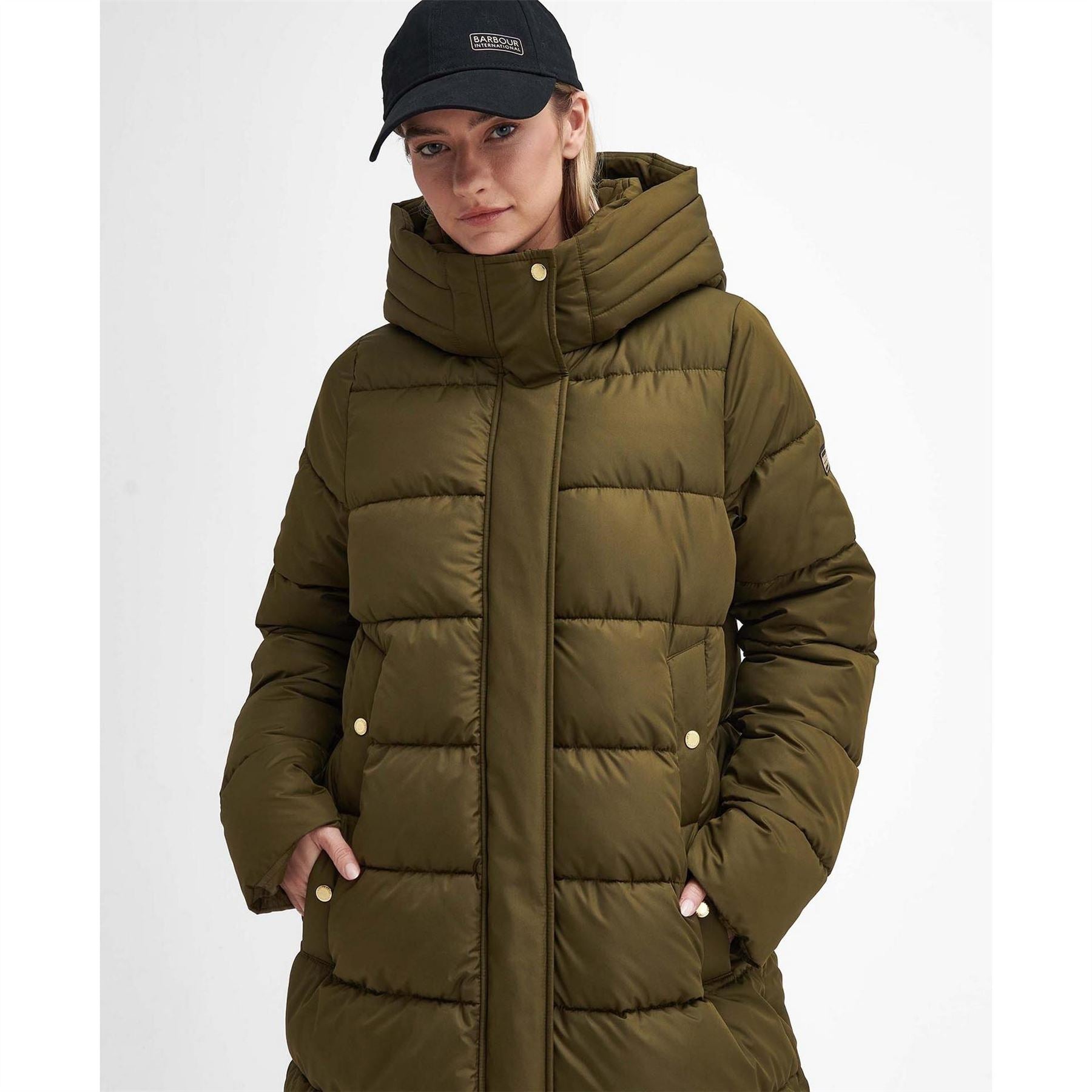 Barbour International Barron Quilted Funnel Collar Long Puffer Jacket