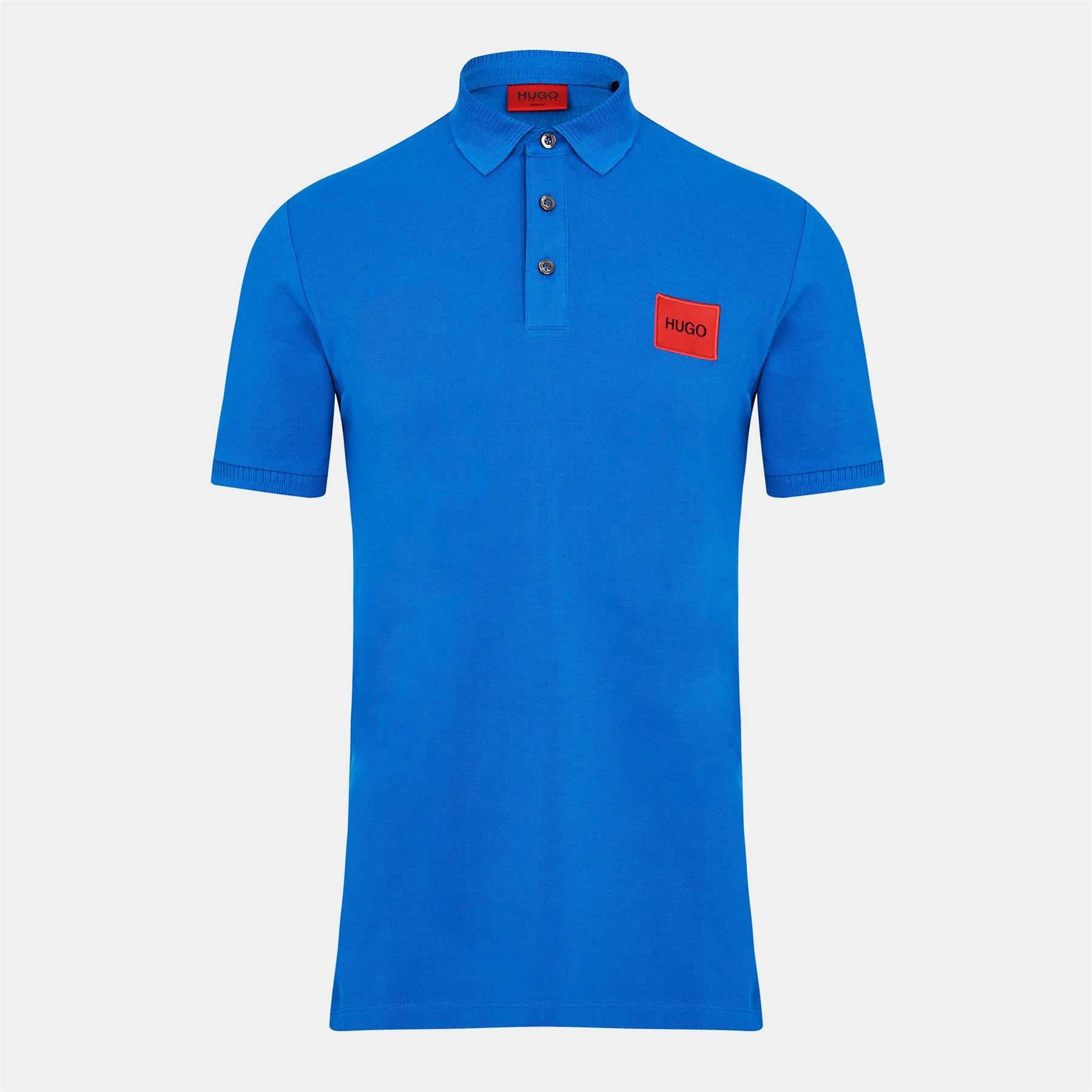 Hugo HUGO Deruso Short Sleeve Polo Shirt with Logo Detail and Ribbed Collar   Premium Cotton