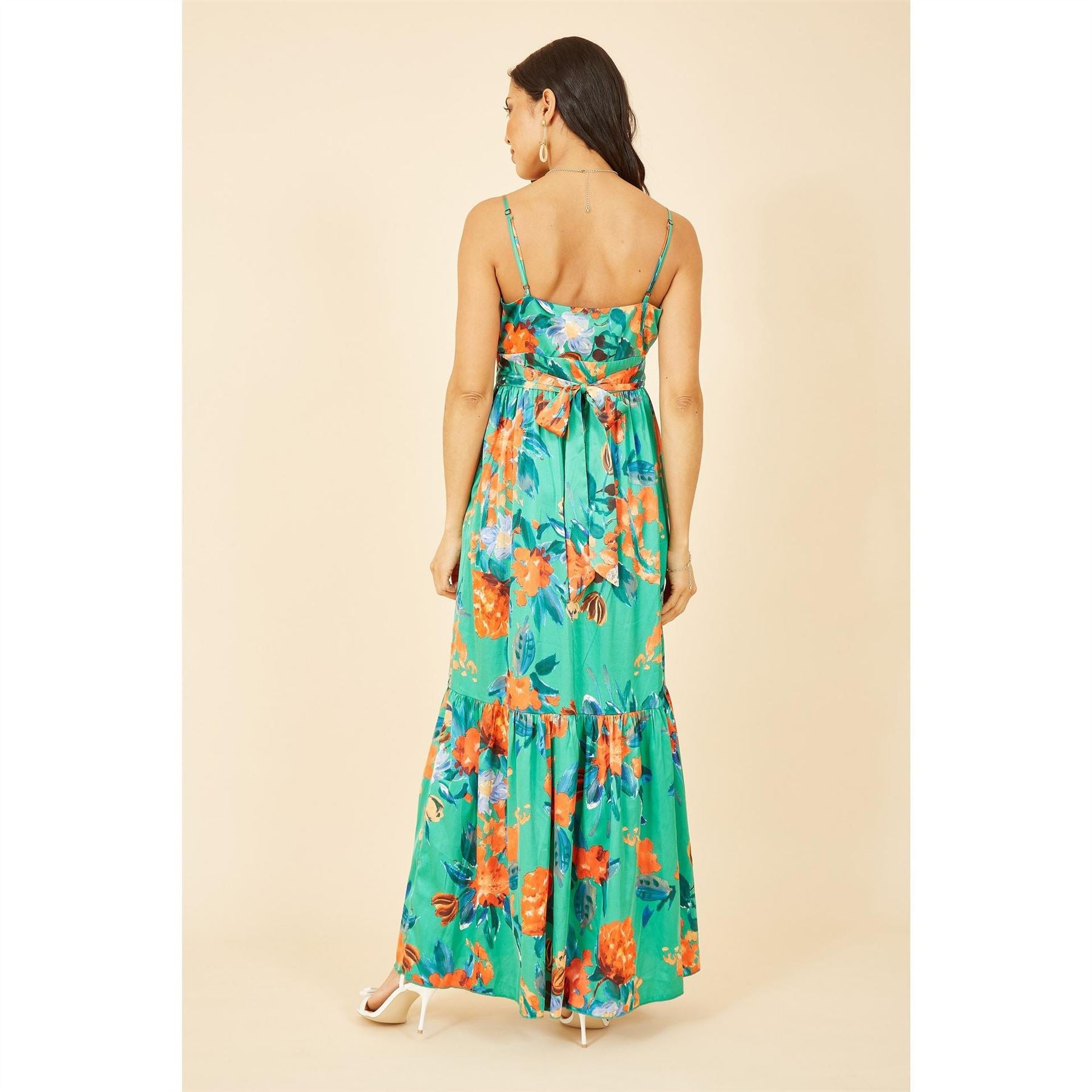 Yumi Satin Floral Strappy Maxi Dress