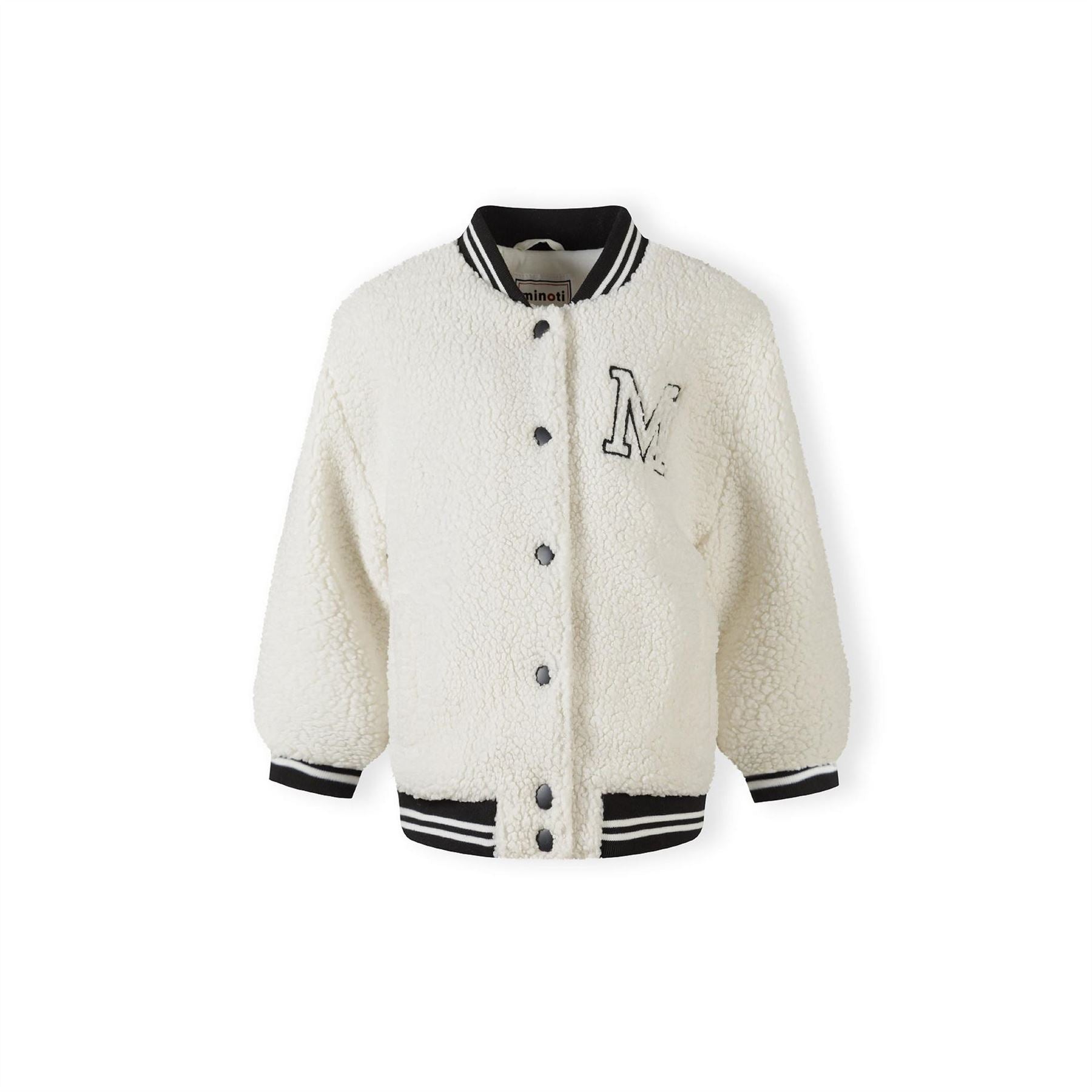 Minoti Girls Borg Baseball Jacket With Chest Embroidery Cream