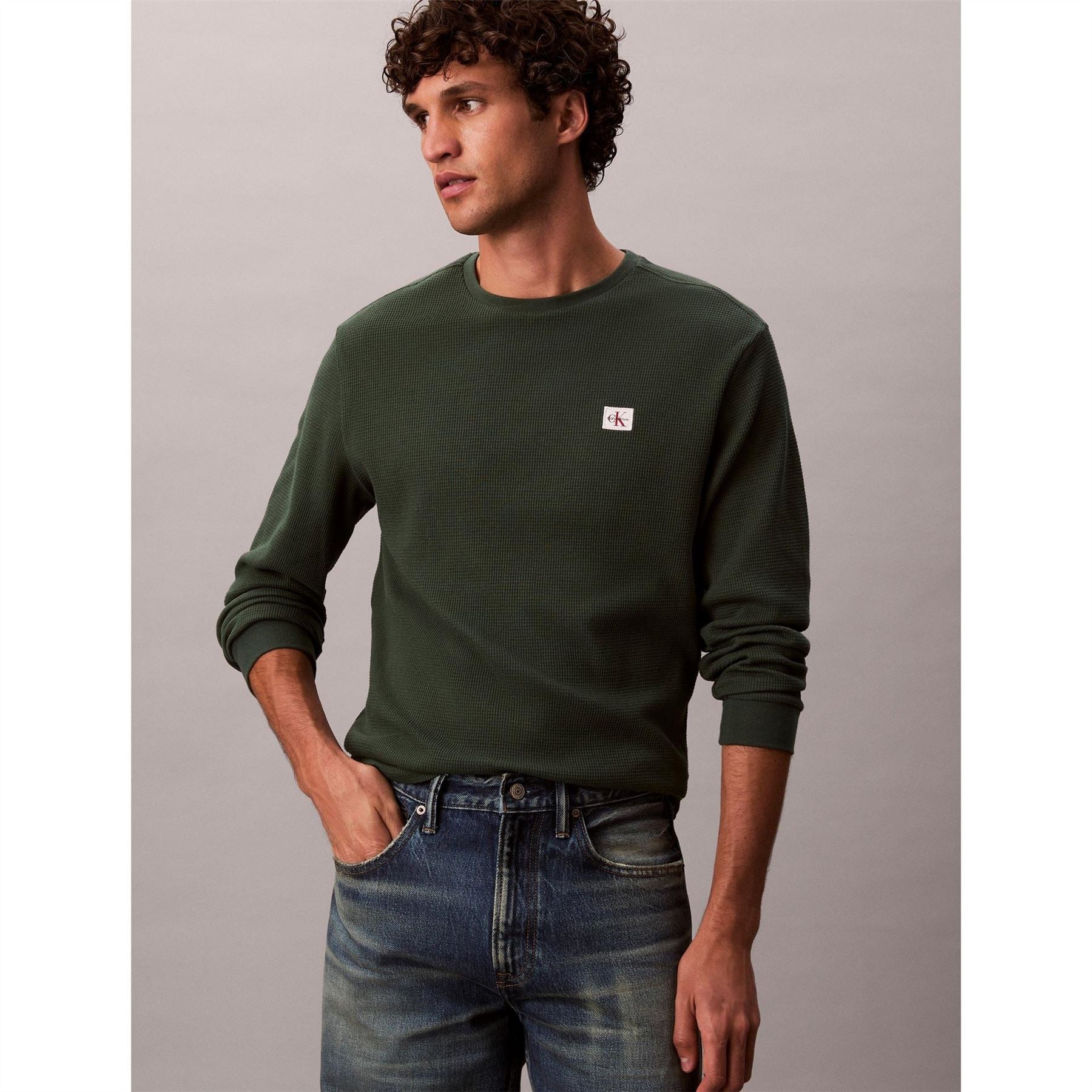 Calvin Klein Jeans Waffle Long Sleeve Crew Neck T-Shirt