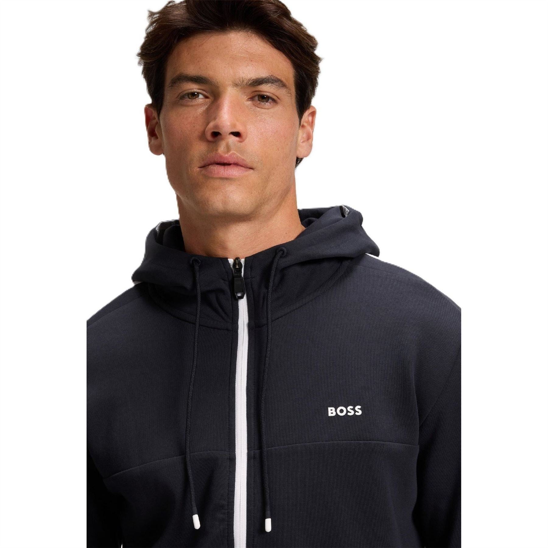 Boss Saggynos Solid Patterned Hooded Drawstring Ribbed Cuff Jacket