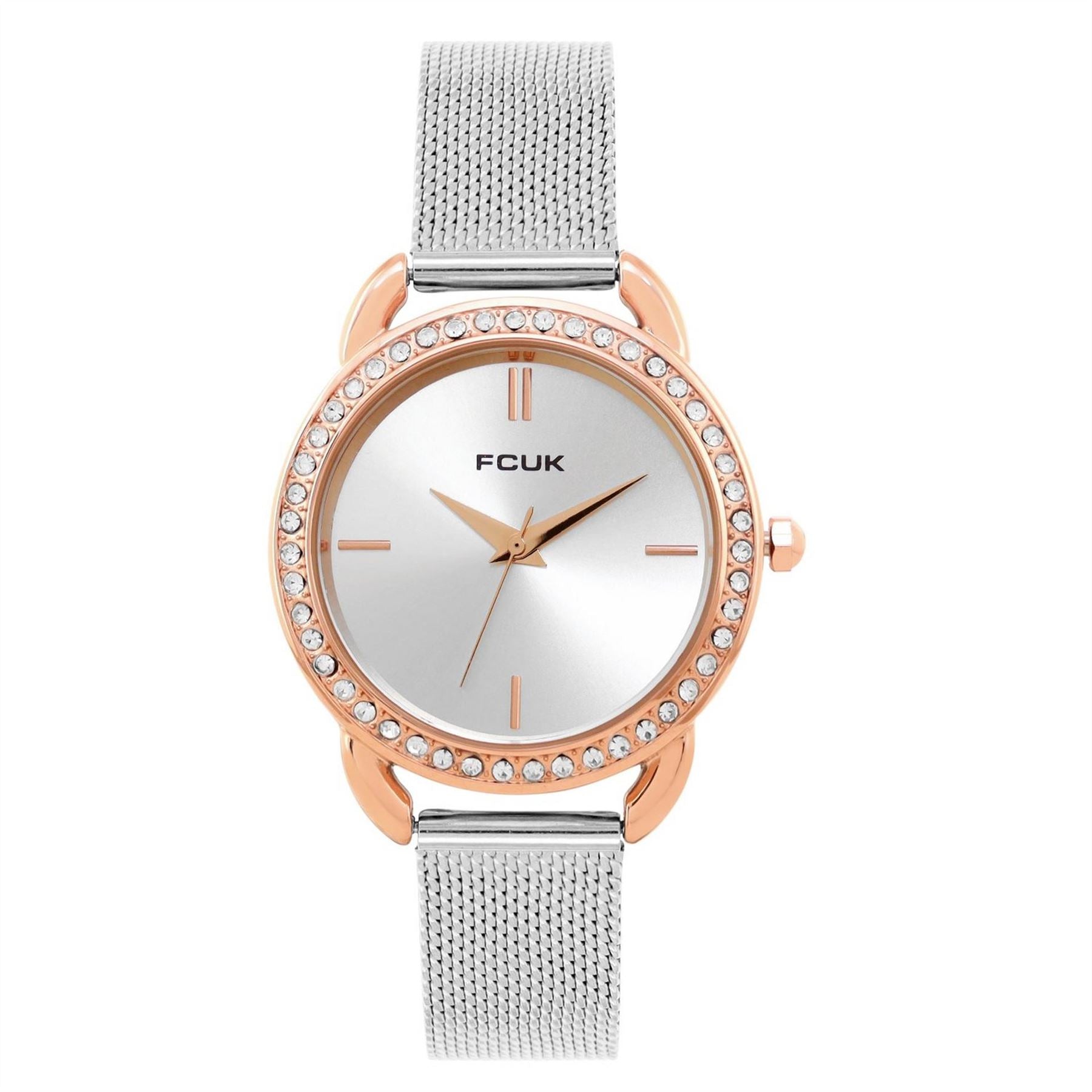 French Connection Connection Rose Case Round Shape Silver Strap Quartz Watch