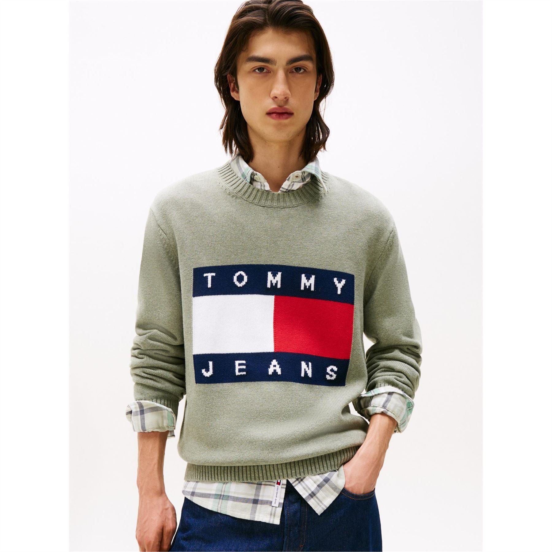 Tommy Jeans Flag Graphic Rib Crew Neck Long Sleeve Sweater