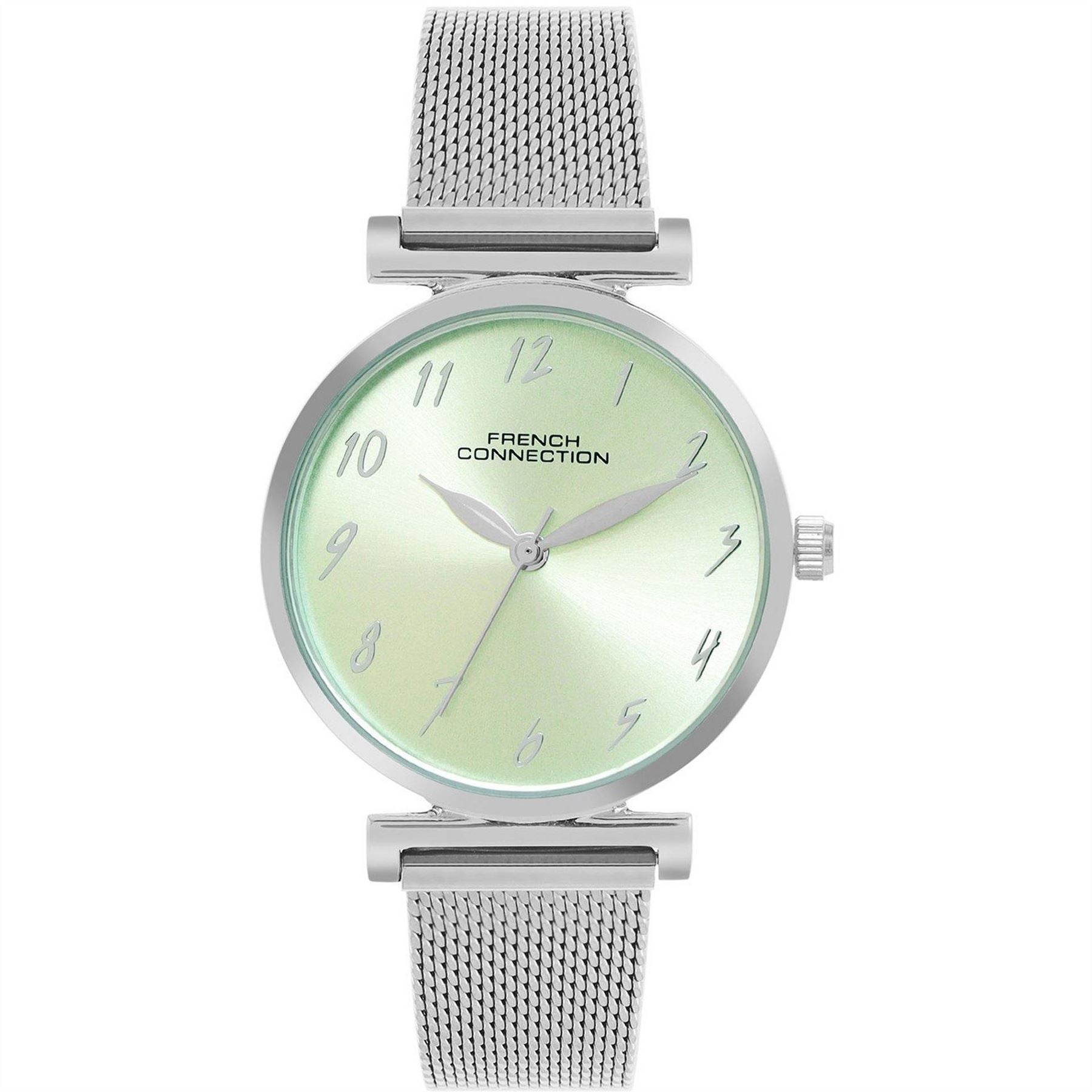 French Connection Connection Silver Case Round Shape Silver Strap Quartz Watch
