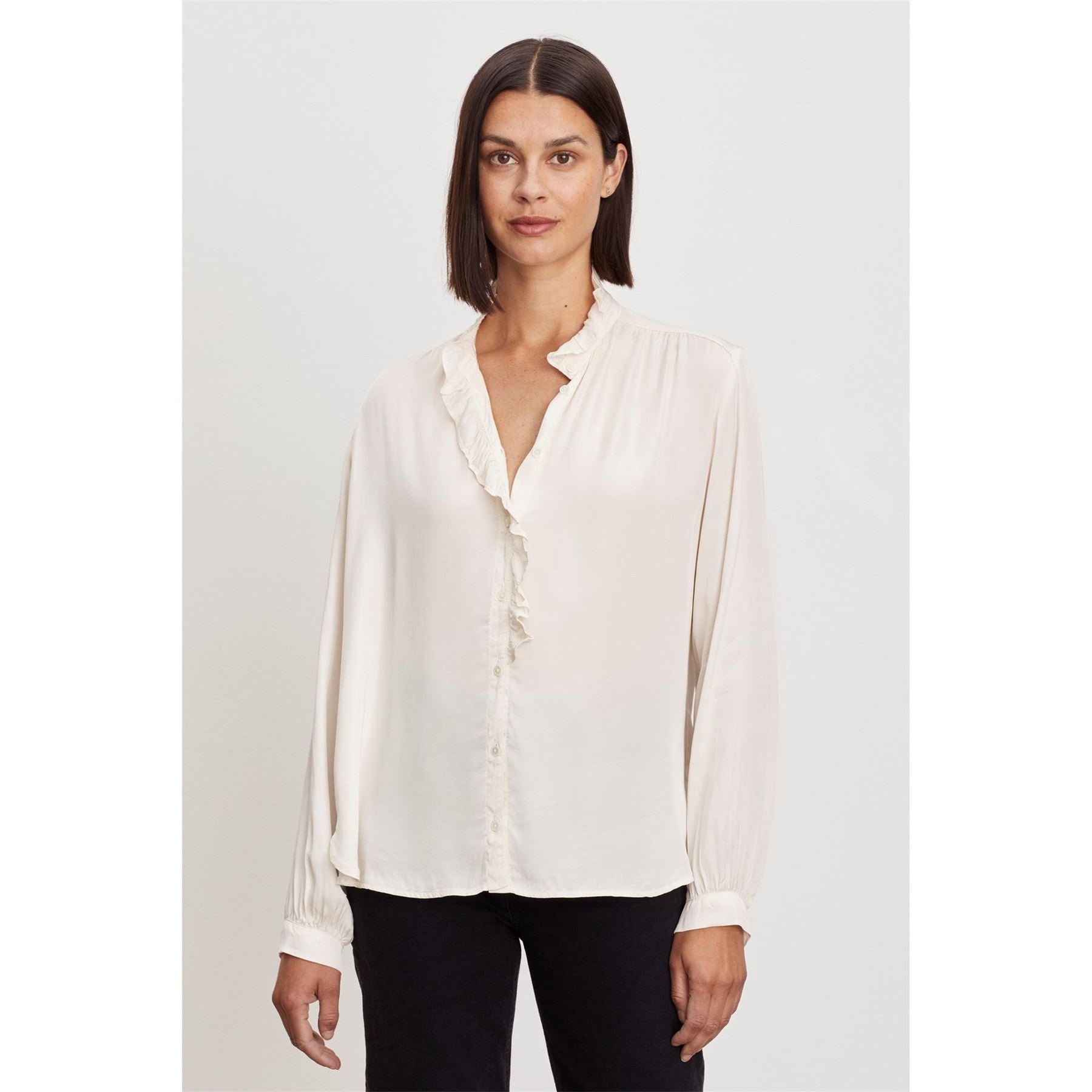 Velvet by Graham and Spencer Regular Fit Ruffle Sleeve V-Neck Blouse