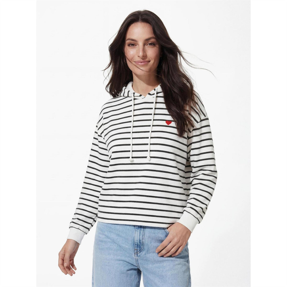 Pieces Hooded Striped Long Sleeve Sweatshirt with Drawstring