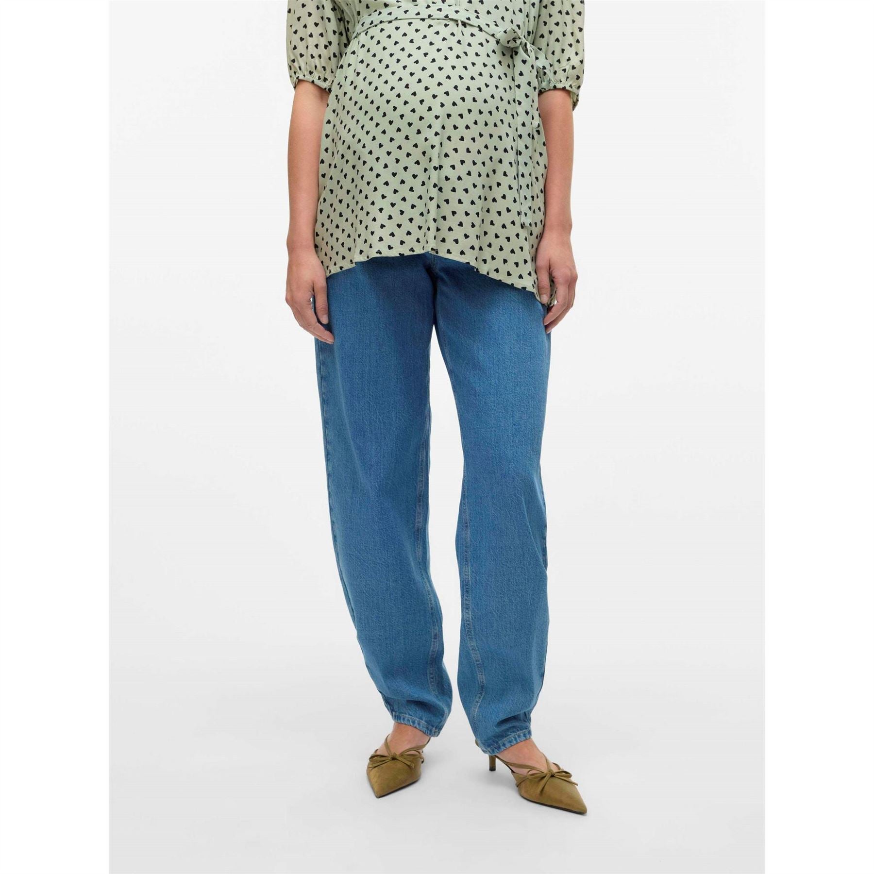 Mamalicious Solid Patterned Straight Hem Mom Jeans