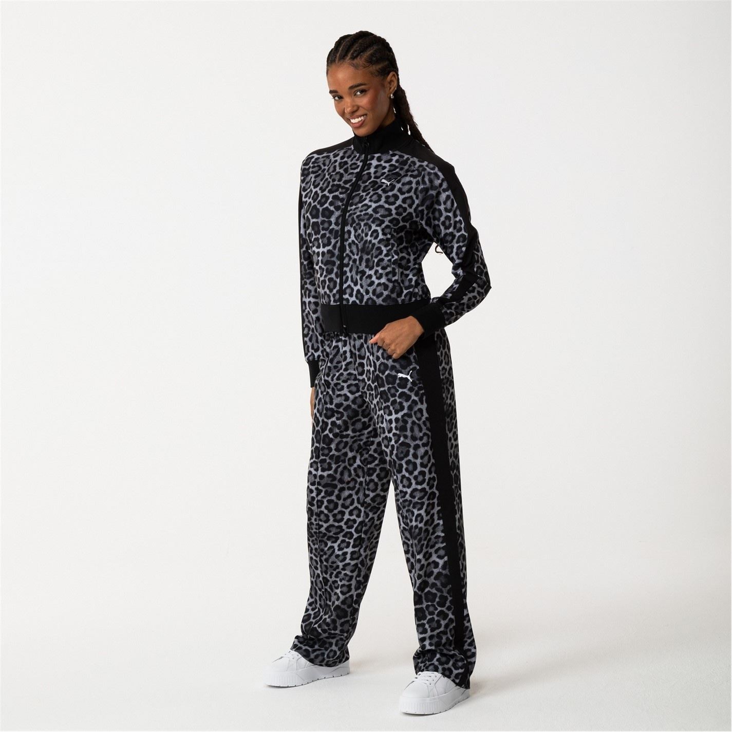 Puma Animal Patterned Mock Neck Ribbed Cuff Track Jacket