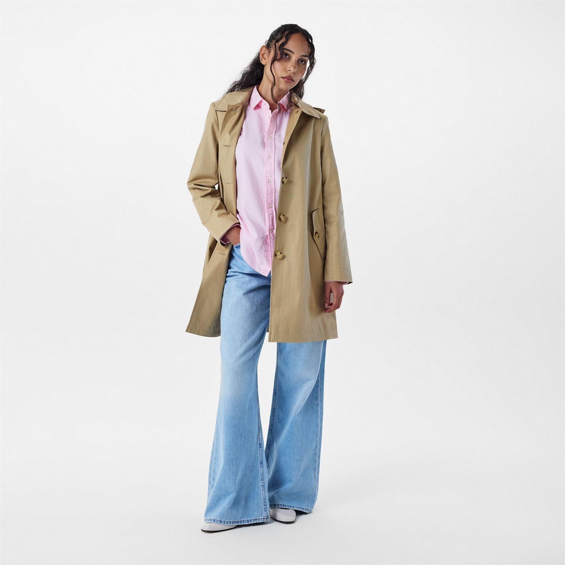 Lauren by Ralph Lauren Solid Patterned Hooded Neck Trench Coat