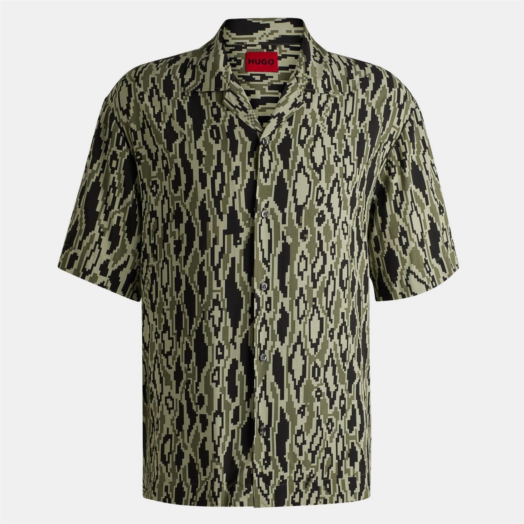 Hugo Espino Red Geometric Short Sleeve Tailored Fit Shirt