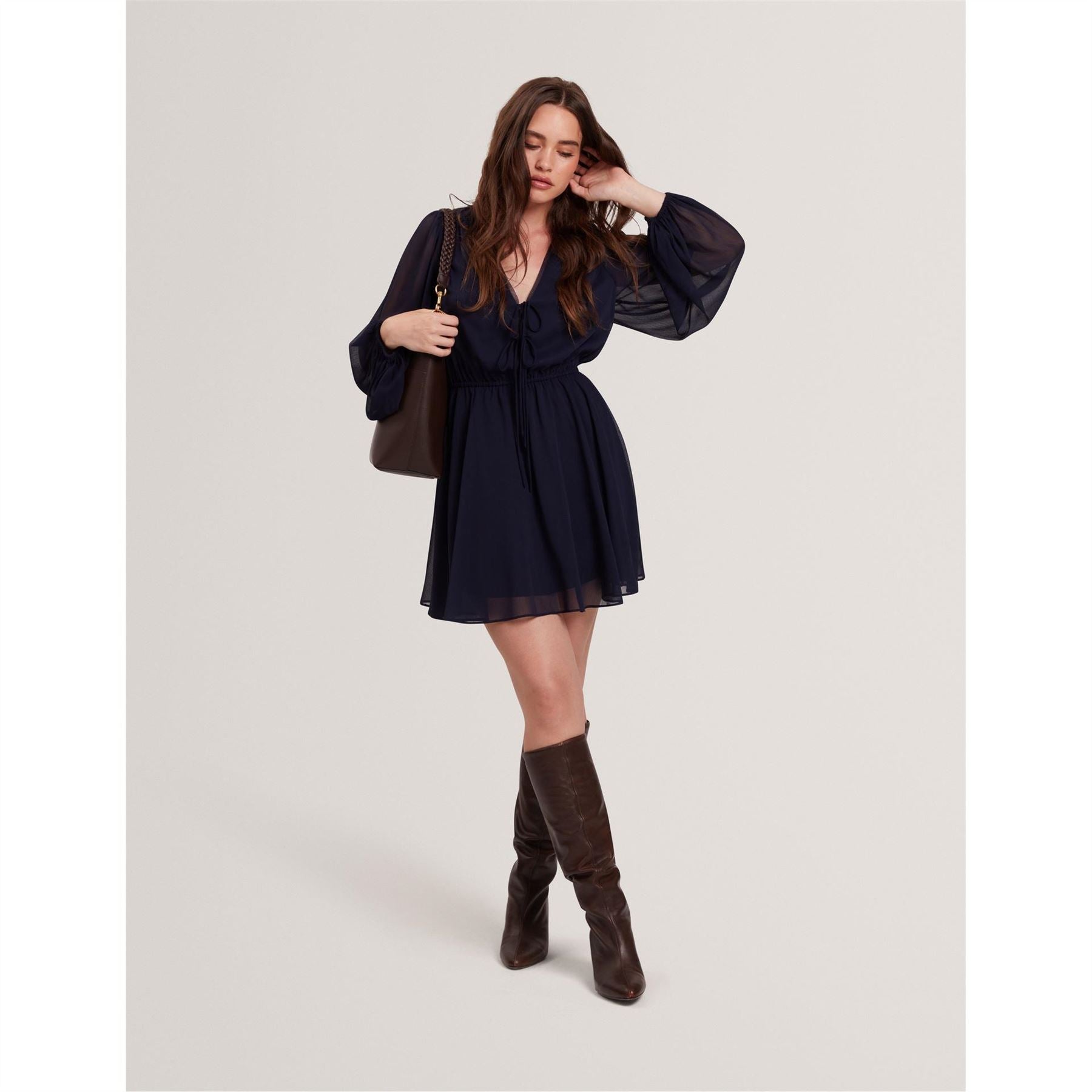 Ted Baker Woven V-Neck Three Quarter Sleeve Babydoll Dress