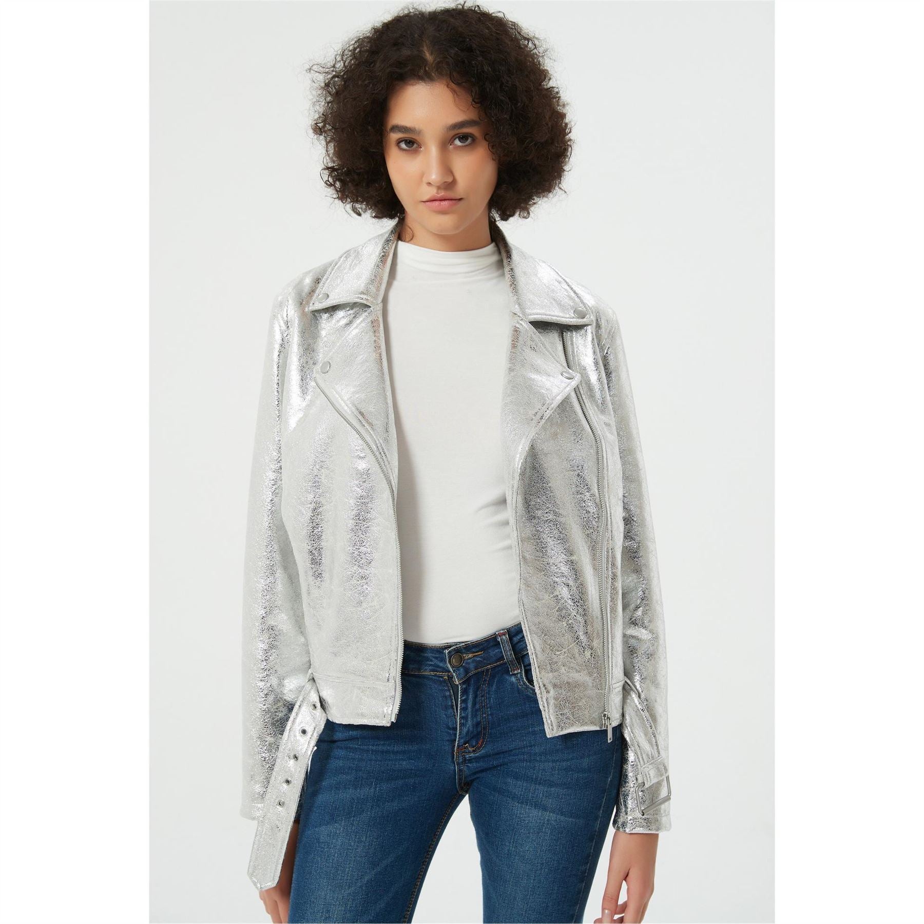 Be You Metallic Biker Leather Jacket