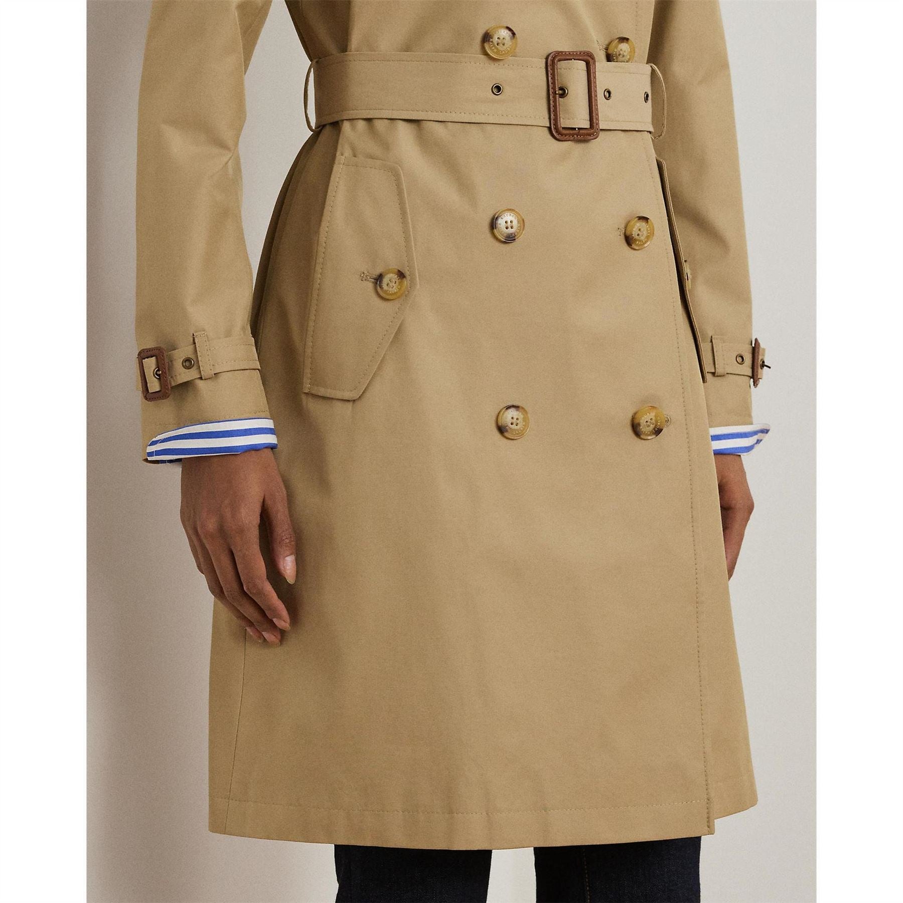 Lauren by Ralph Lauren Double Breasted Belted Cotton Knee Length Long Sleeve Trench Coat