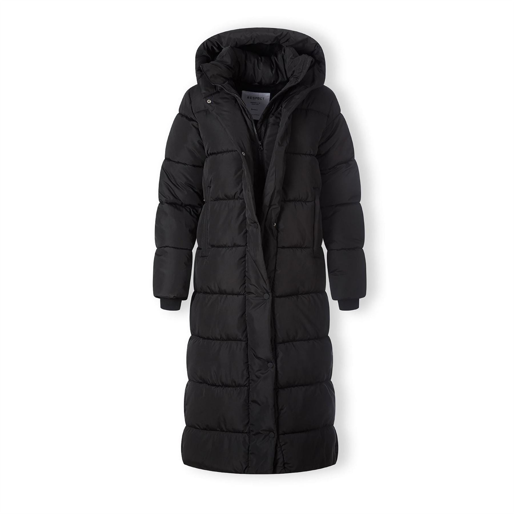 Minoti Women Long Padded Winter Coat With Hood And Zip Pockets Black
