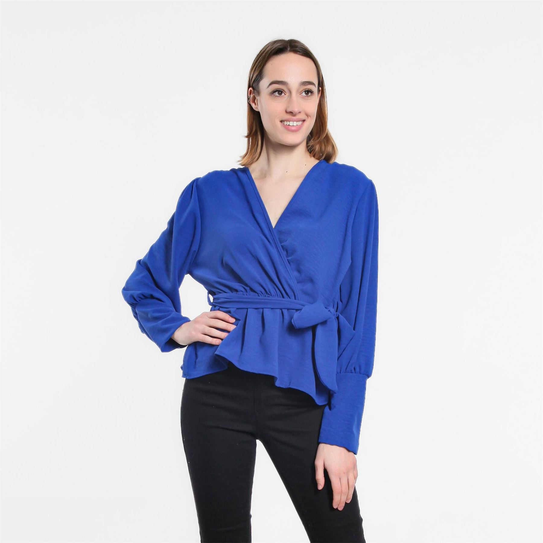Be You Peplum Wrap V Neck Relaxed Fit Blouse