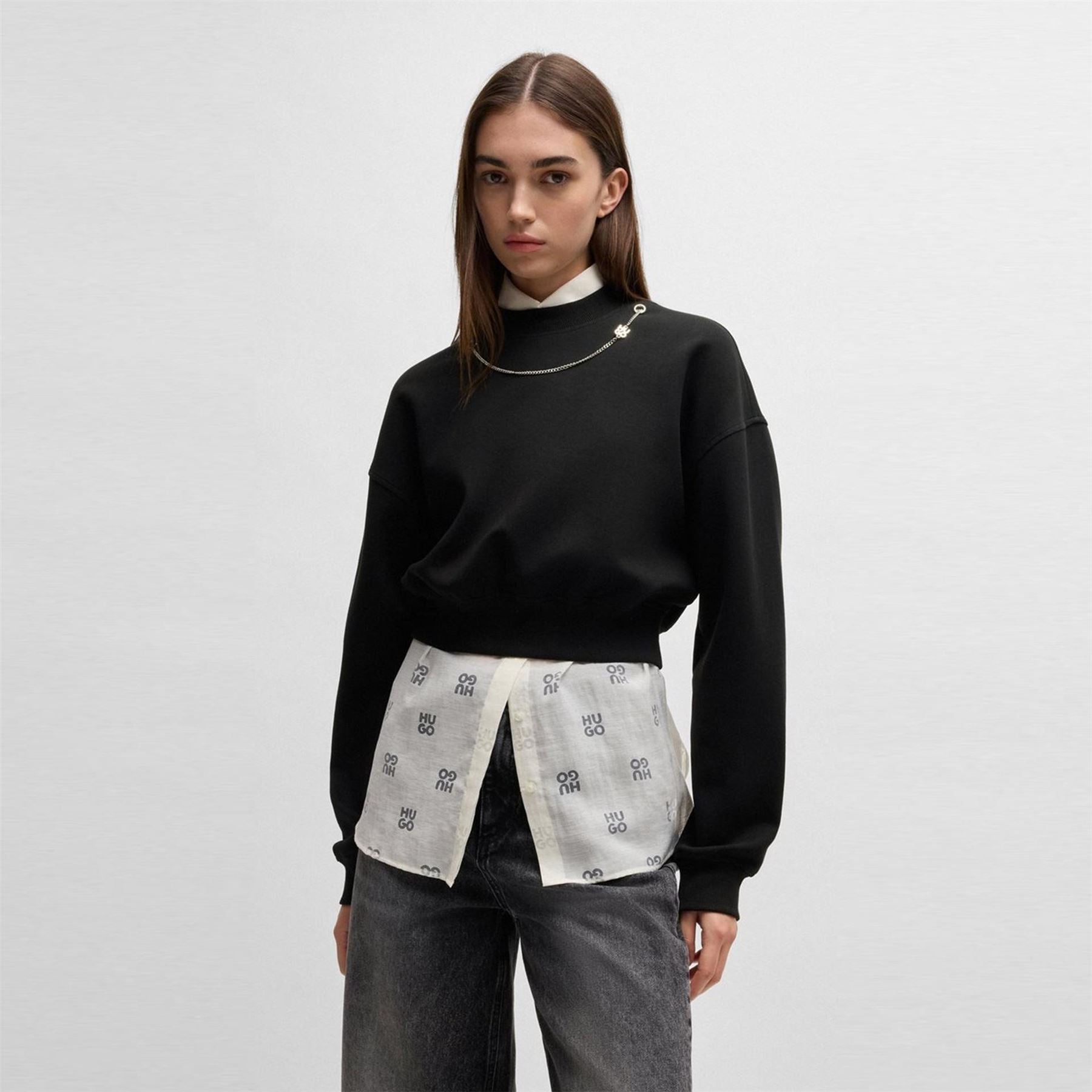 Hugo Cropped Crew Neck Regular Fit Sweater