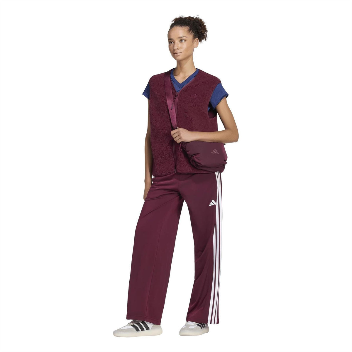 adidas Three Stripes Wide Leg Mid Rise Athletic Pants