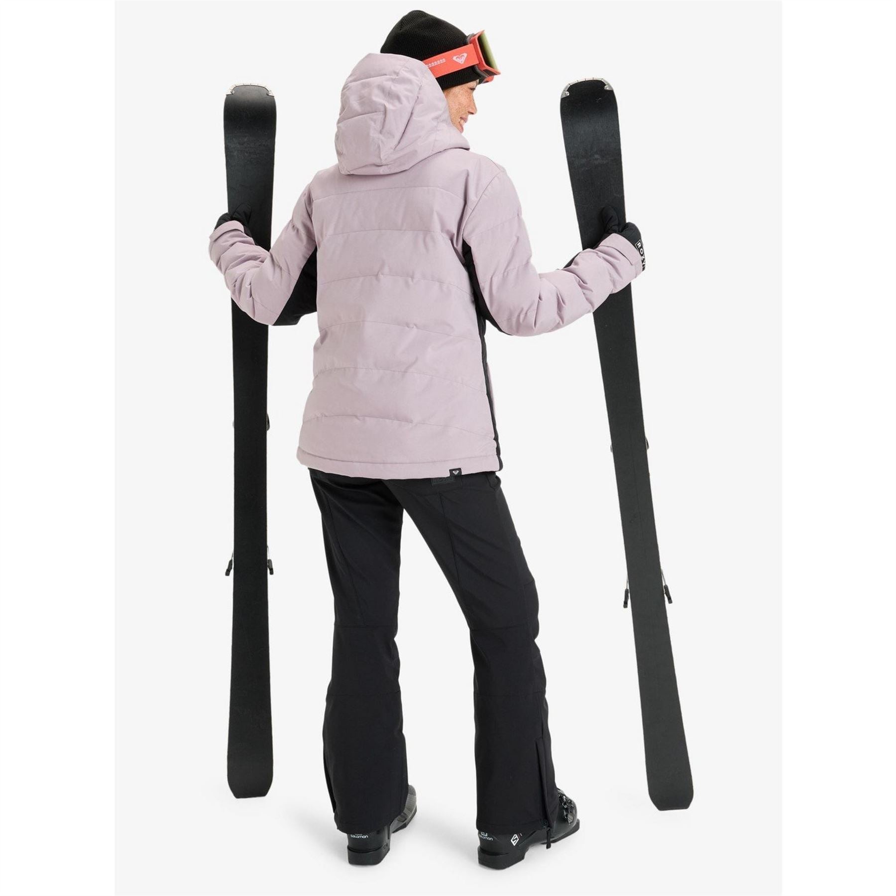 Roxy Snowyhill Solid Patterned Hooded Ski Jacket with Zipped Pocket