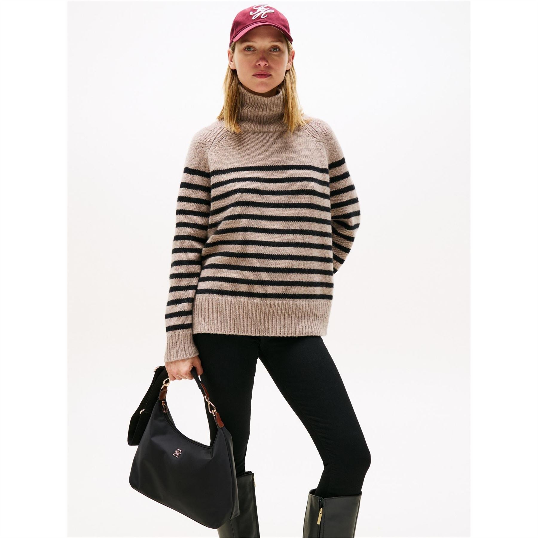 Tommy Hilfiger Popette Vertical Stripe Crescent Hobo Bag