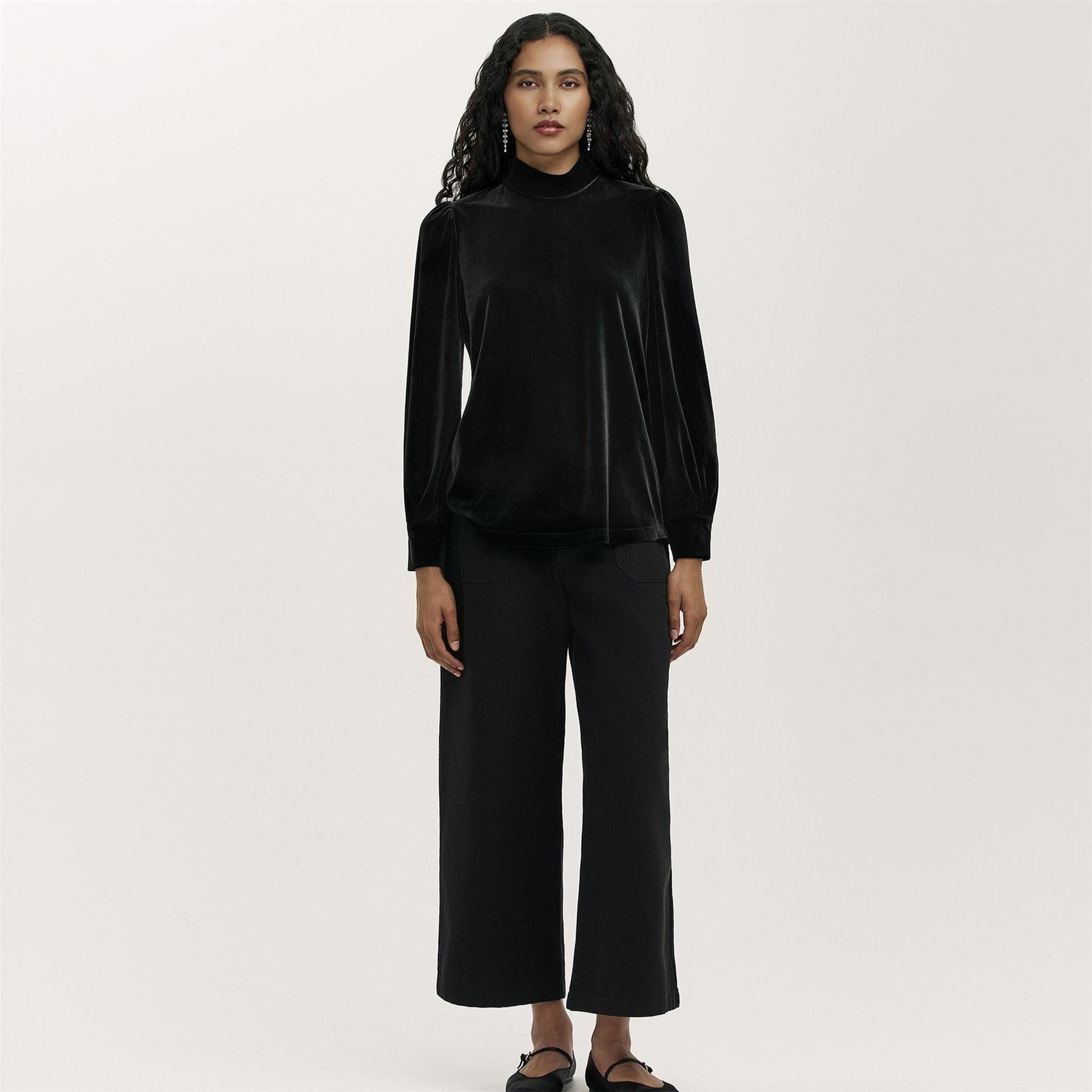 Finery Clementine Mock Neck Balloon Sleeve Blouse