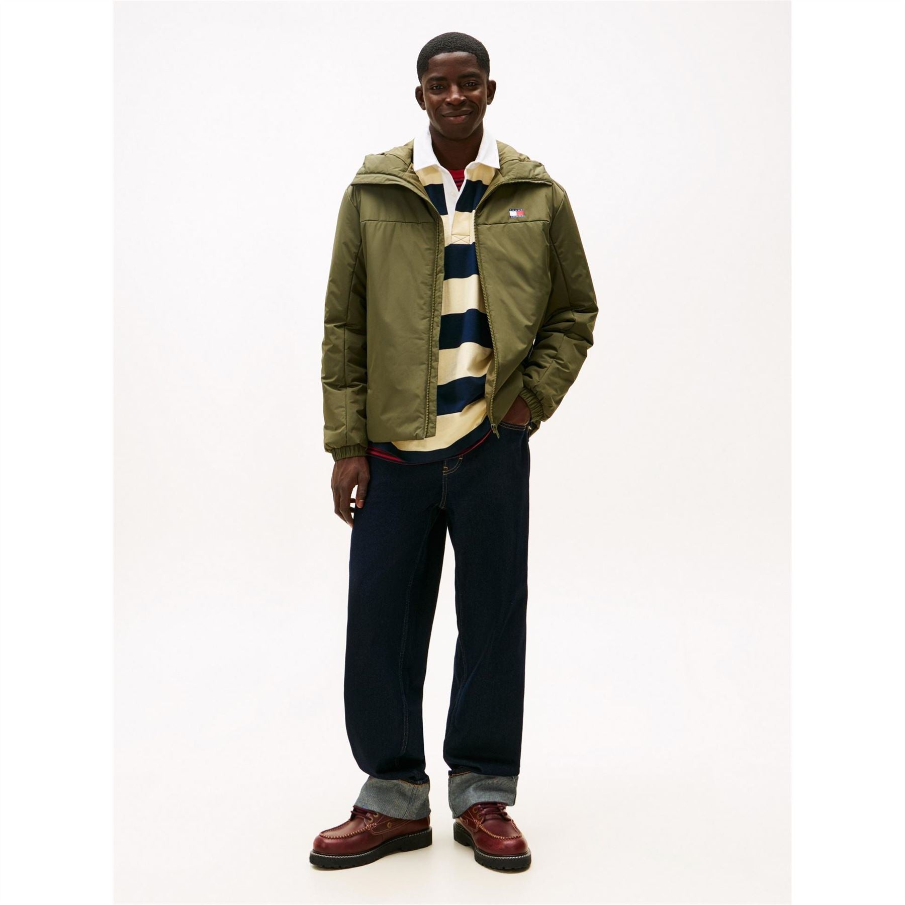 Tommy Jeans Solid Patterned Hooded Zipped Pocket Windbreaker