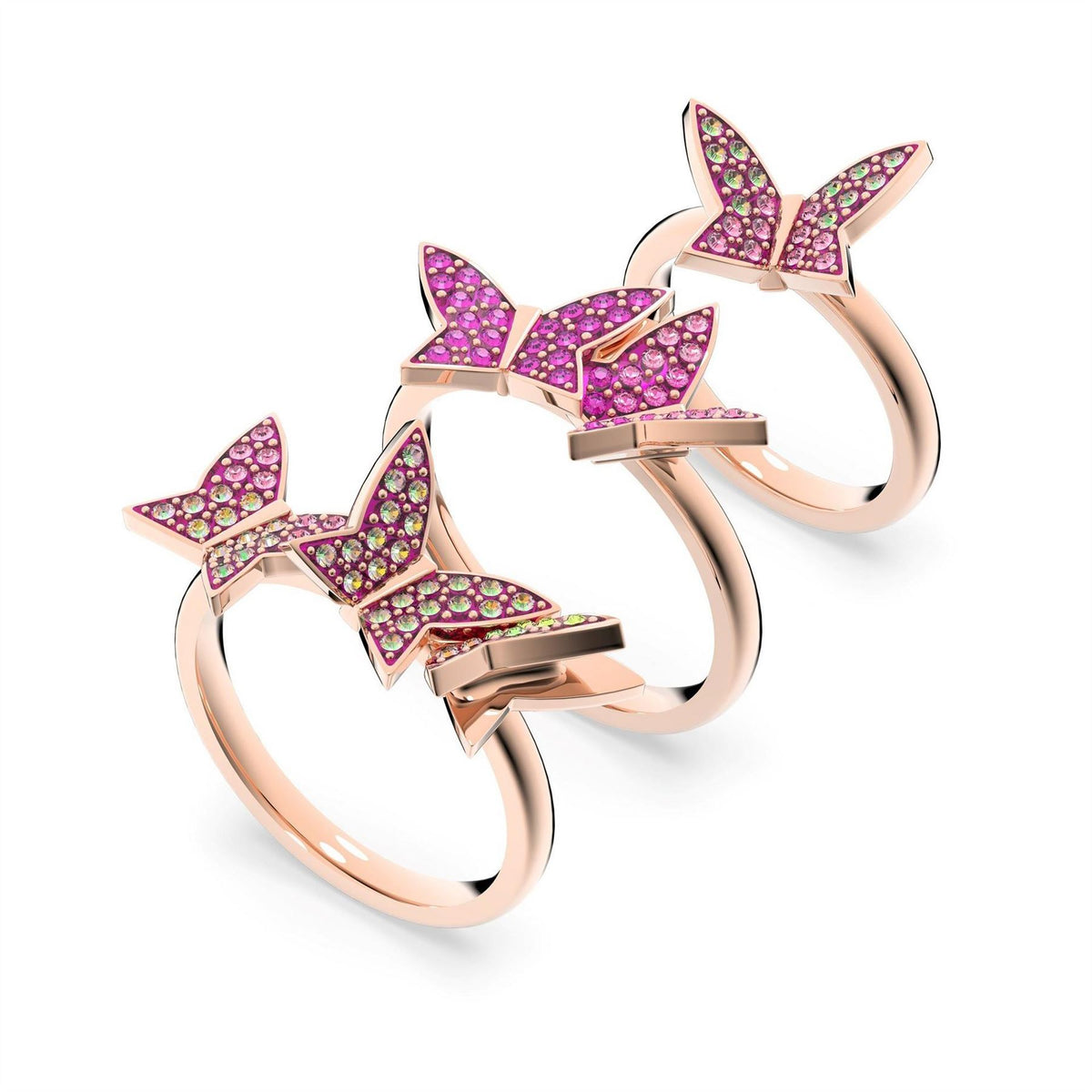 Swarovski Ring, Set (3), Butterfly, Pink, Rose Gold Tone Plated