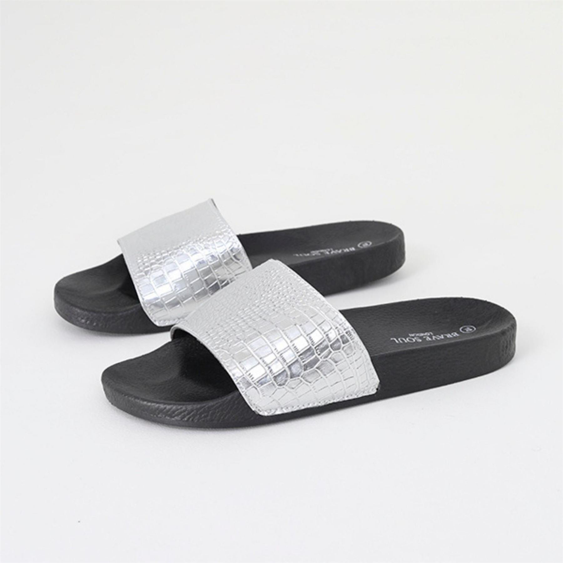 Brave Soul Mens Metallic Crocodile Strap Slider