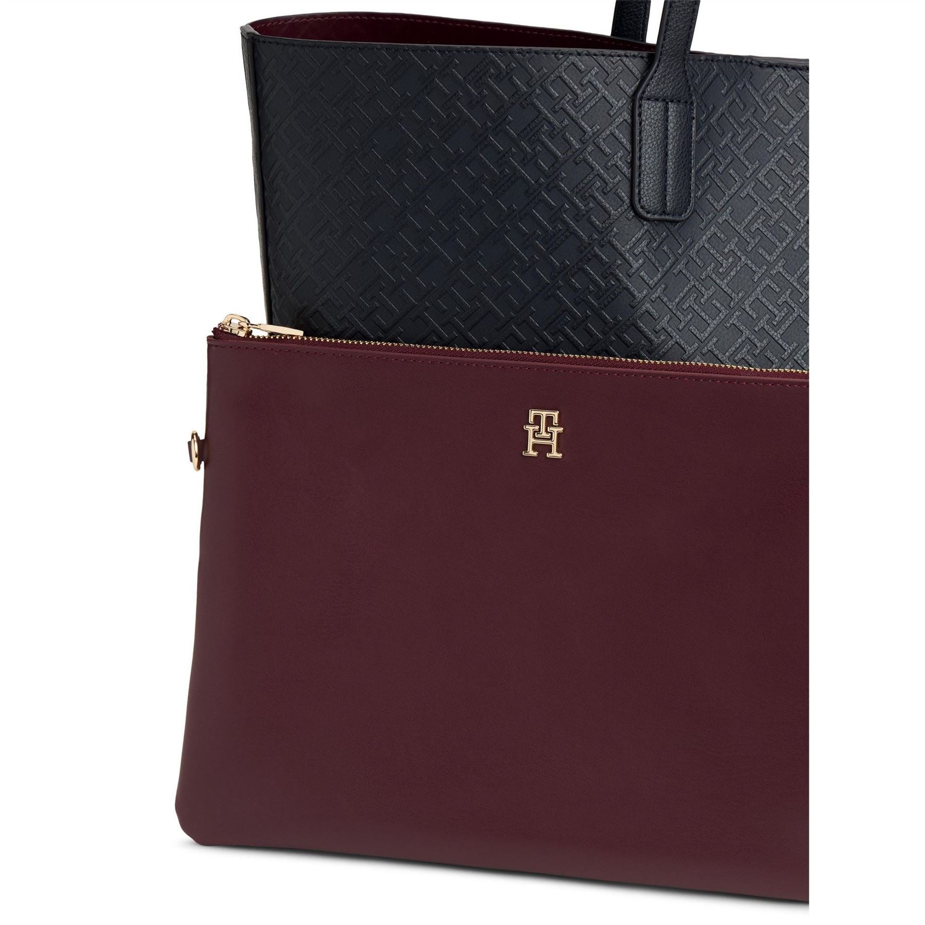 Tommy Hilfiger Solid Patterned Icon Tote with Gold Tone Hardware