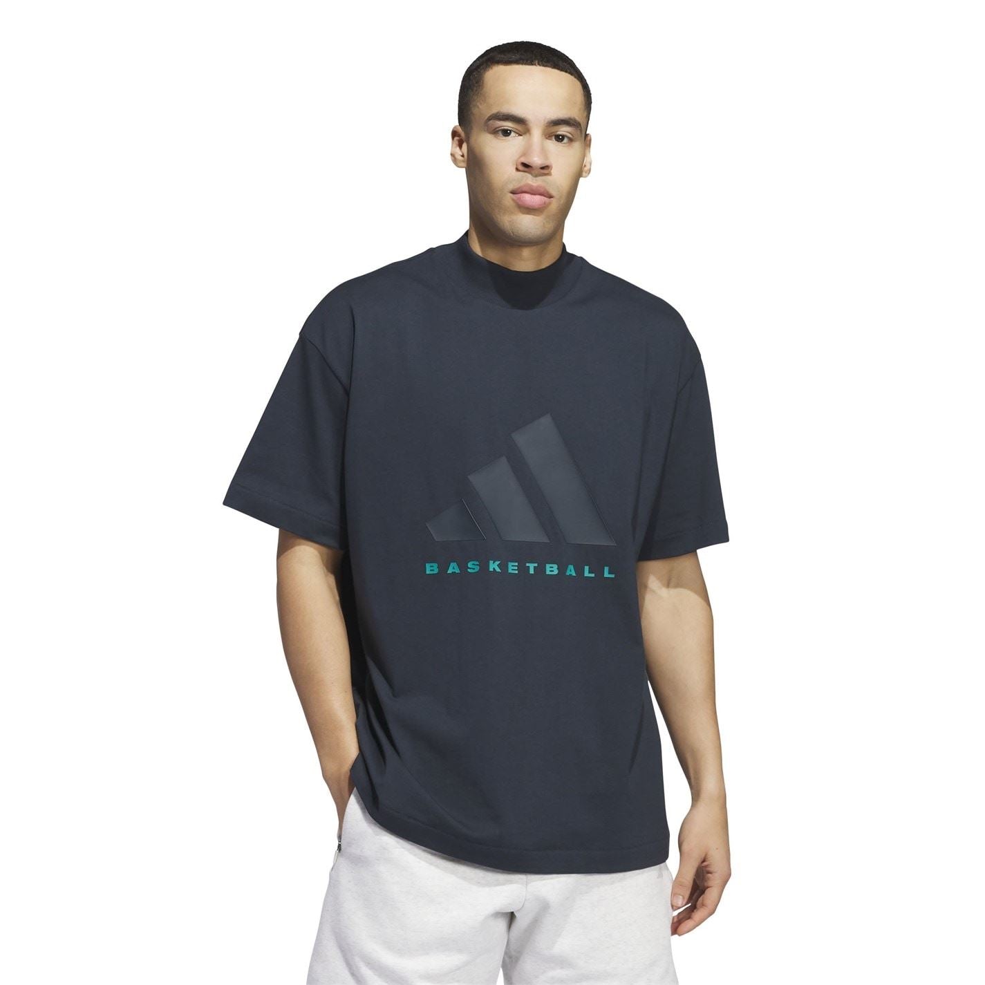 adidas Relaxed Fit Lettering Mock Neck T-Shirt