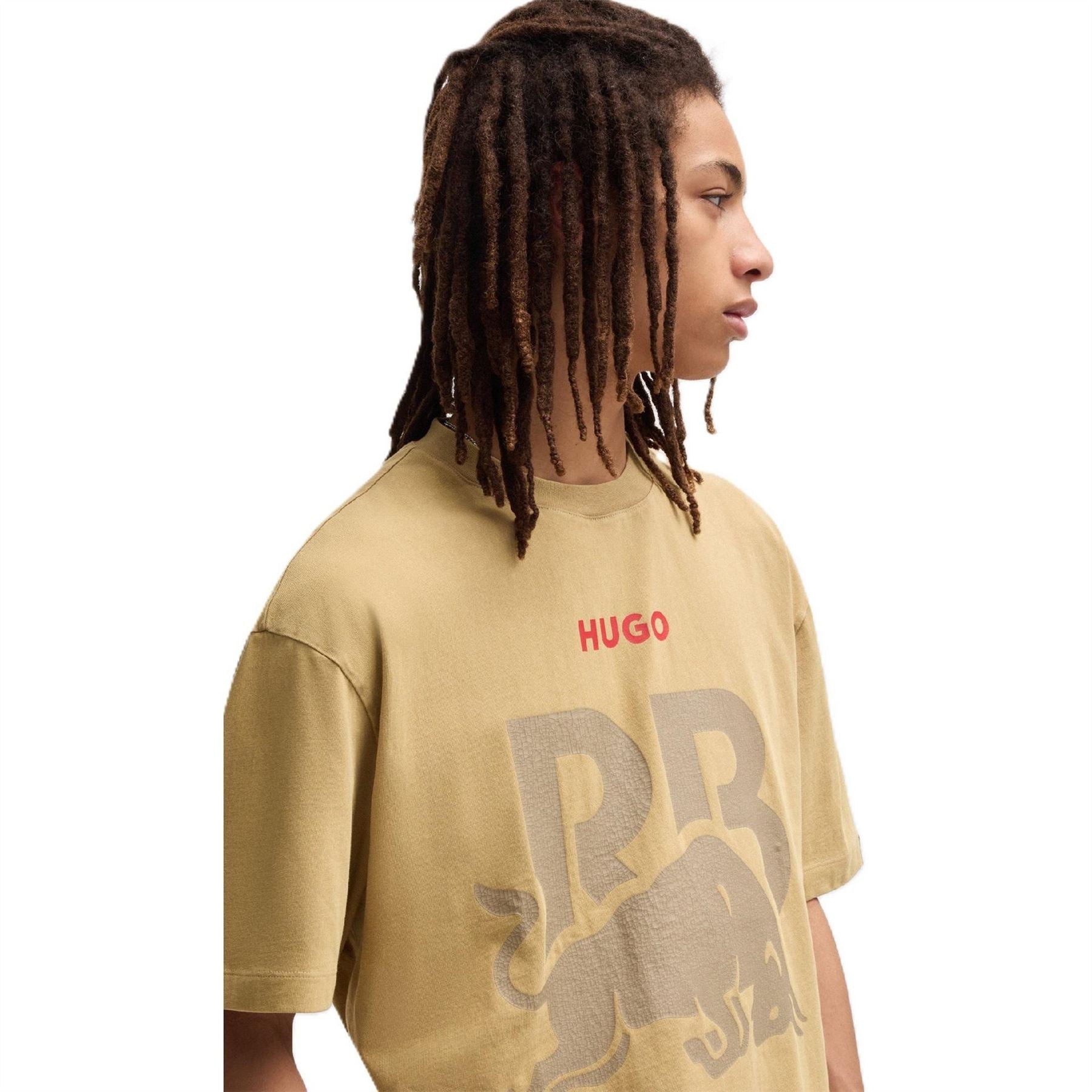 Hugo Graphic Crew Neck Ribbed Collar Oversize T-Shirt