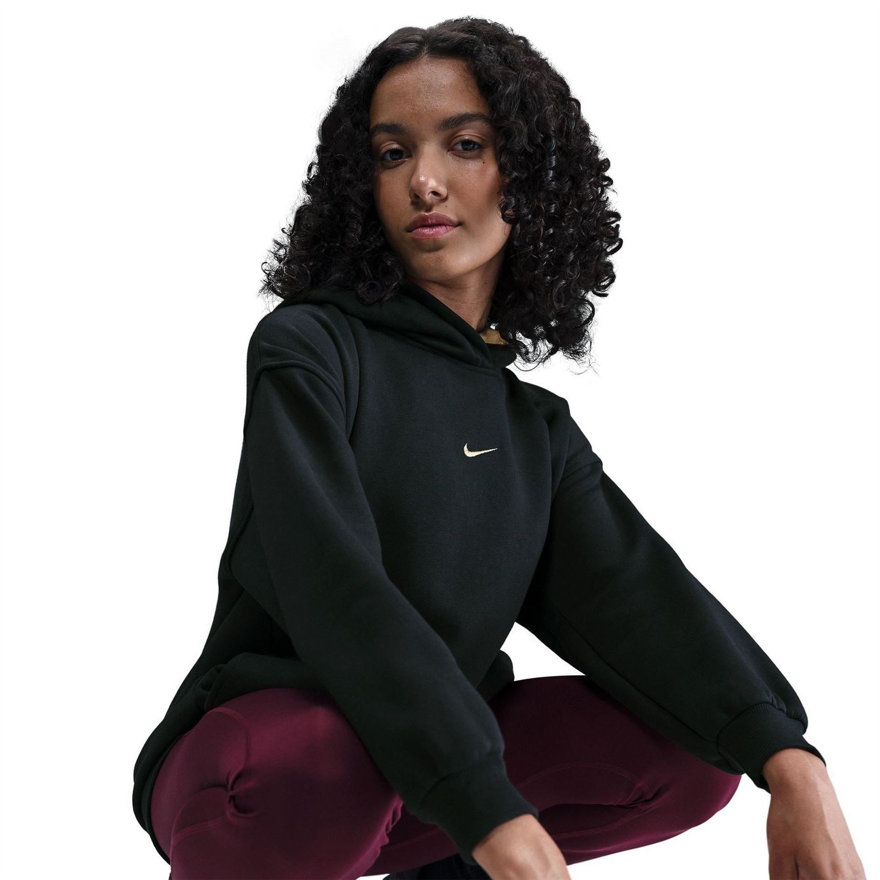 Nike Embroidered Hooded Neck Long Sleeve Drop Shoulder Sweatshirt