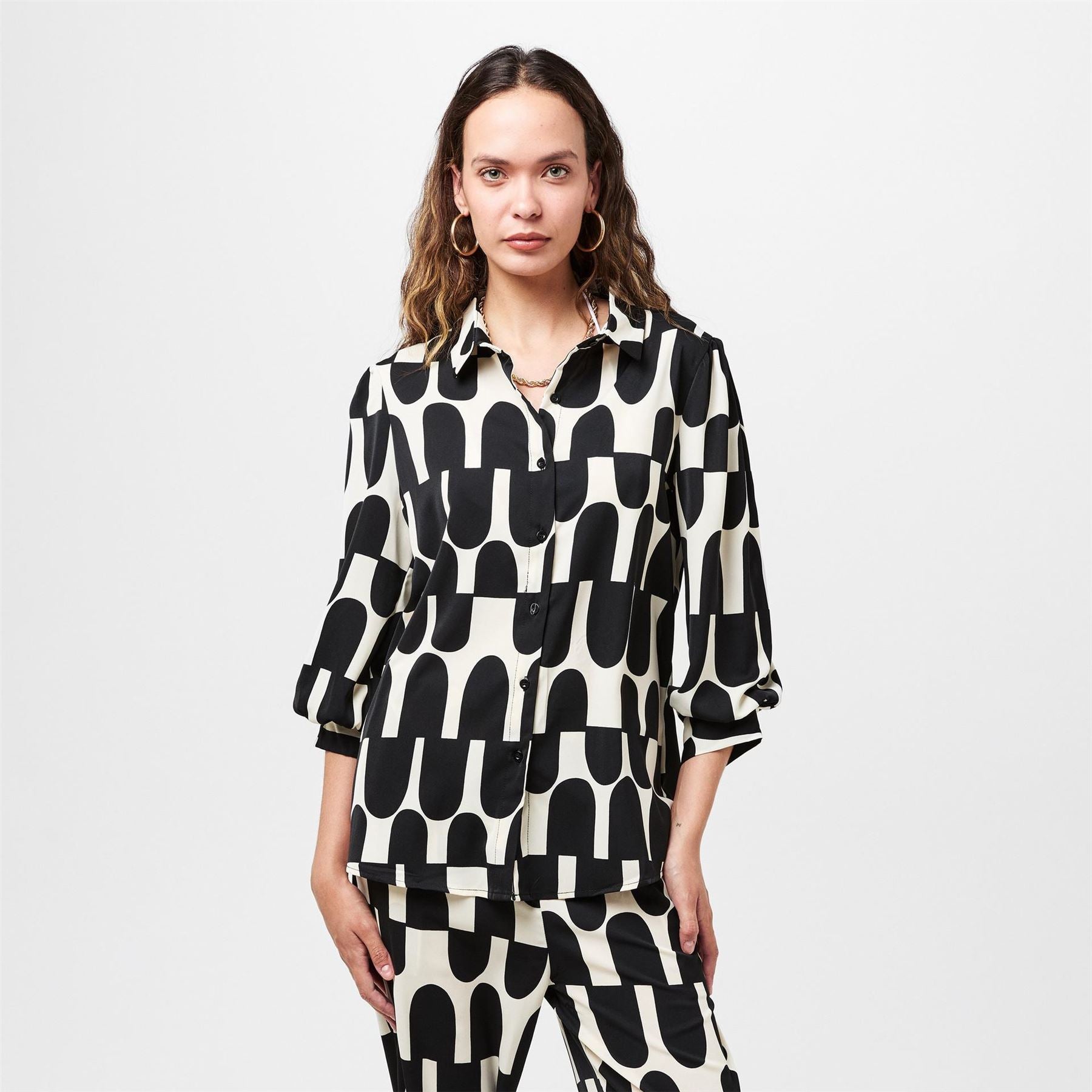 AX Paris And Cream Geometric Print Three Quartersleeve Shirt