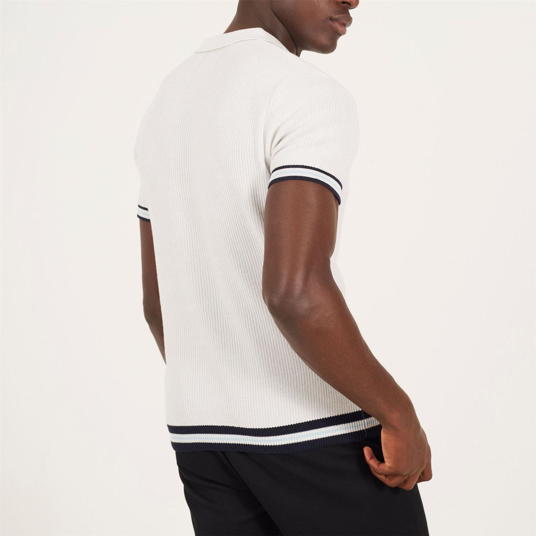Brave Soul Mens Knitted Polo With Zip Neck  And  Contrast Trims
