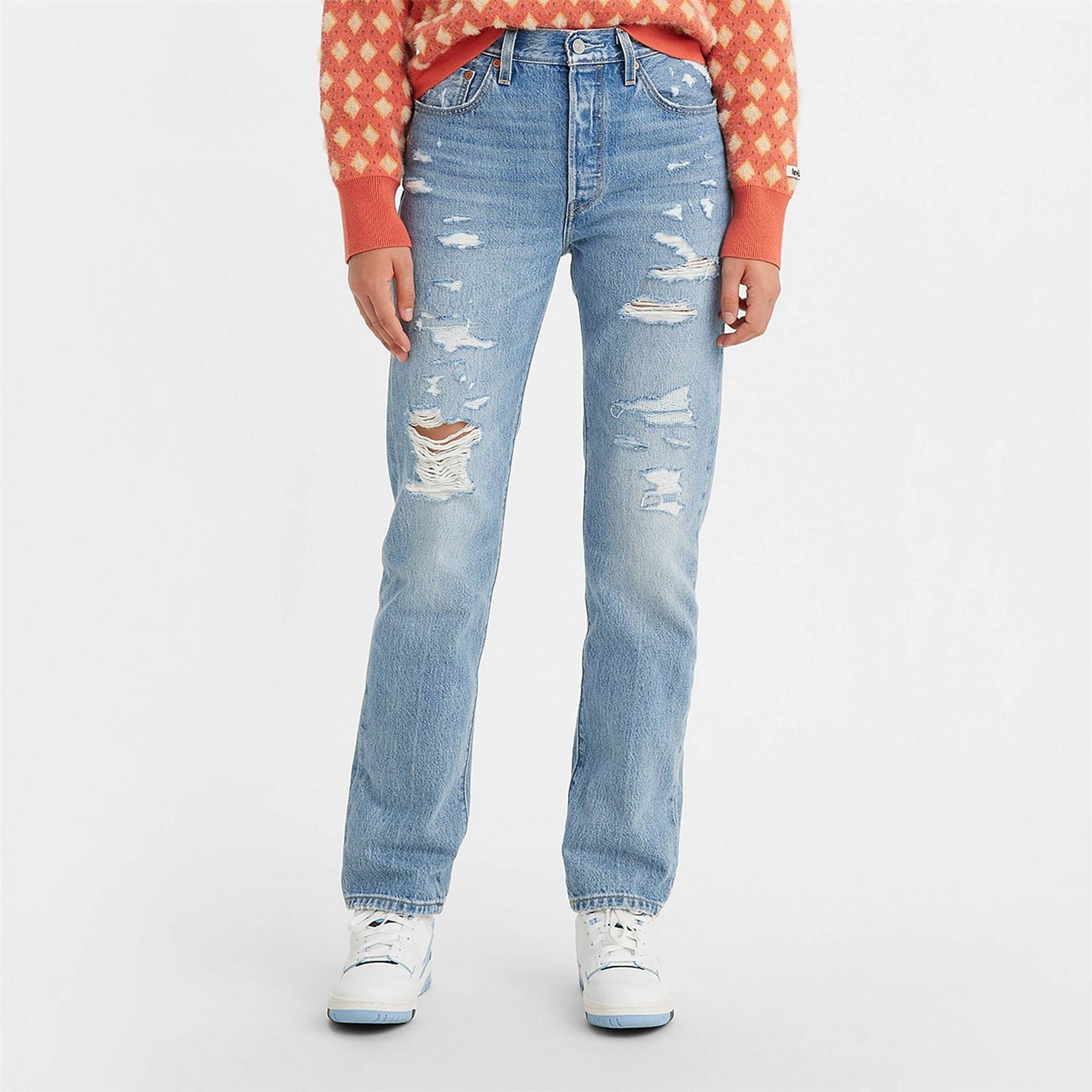 Levis 501 Distressed Regular Fit Jeans