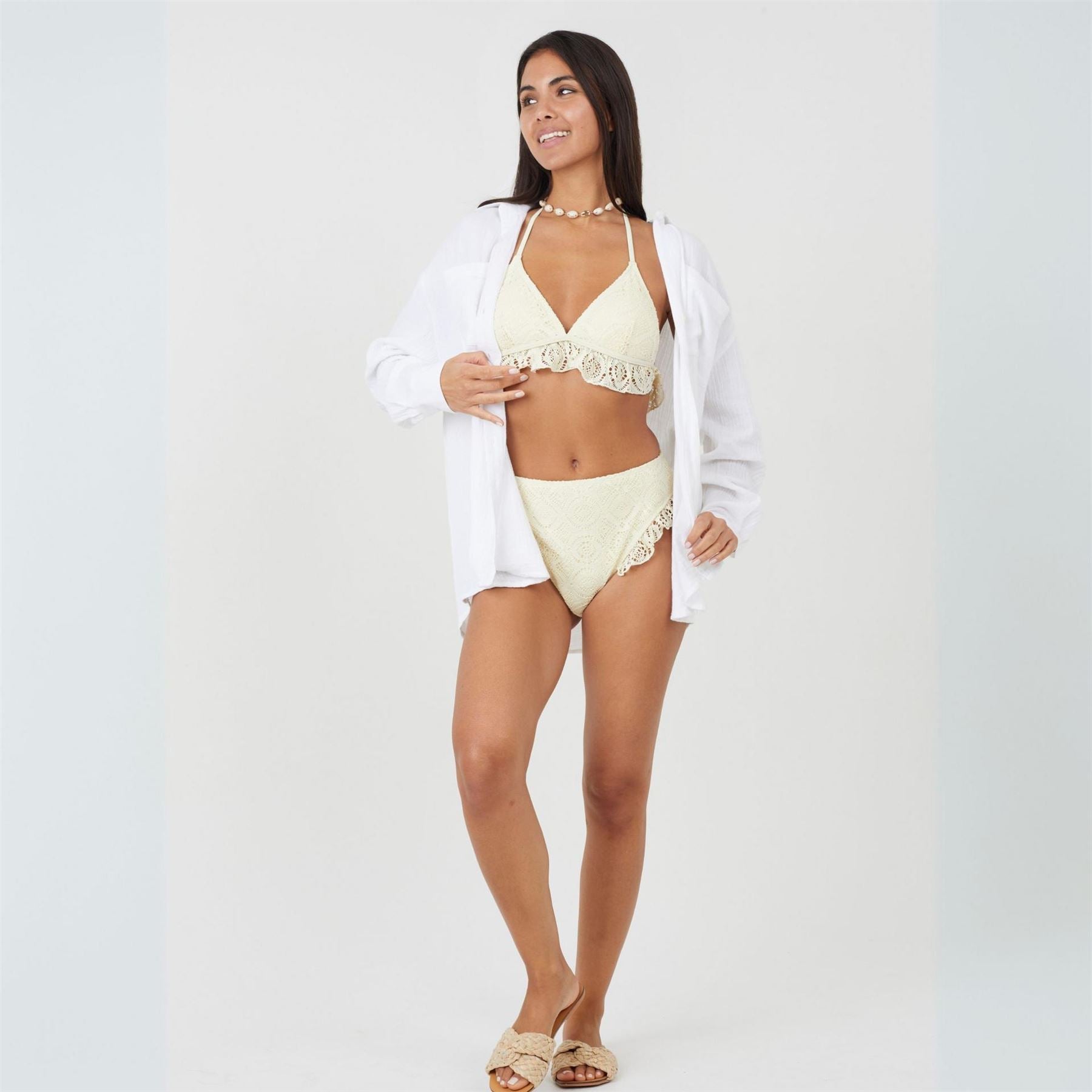 Brave Soul Waisted Bikini Bottoms With Crochet Detail