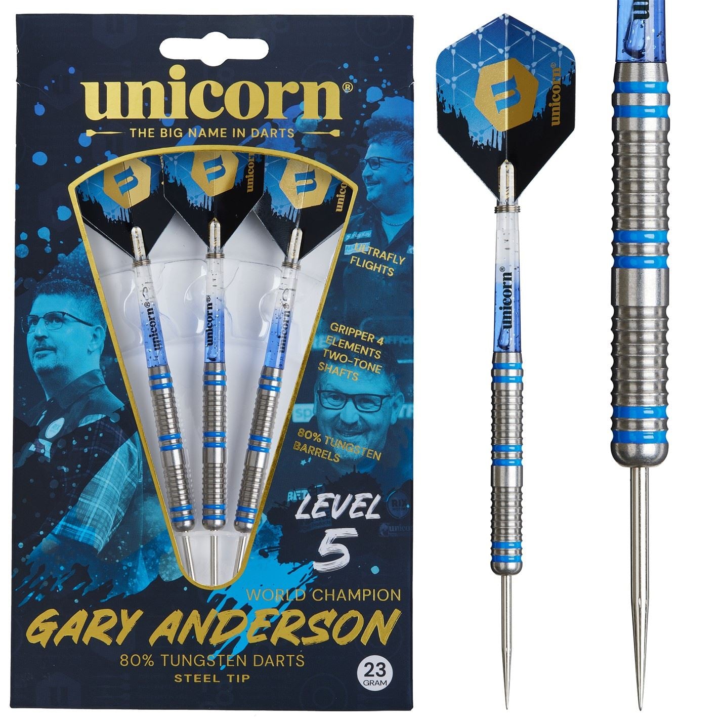 Unicorn Darts Steel Tip Darts Set  Level 5 Gary Anderson  21g 23g Or 25g