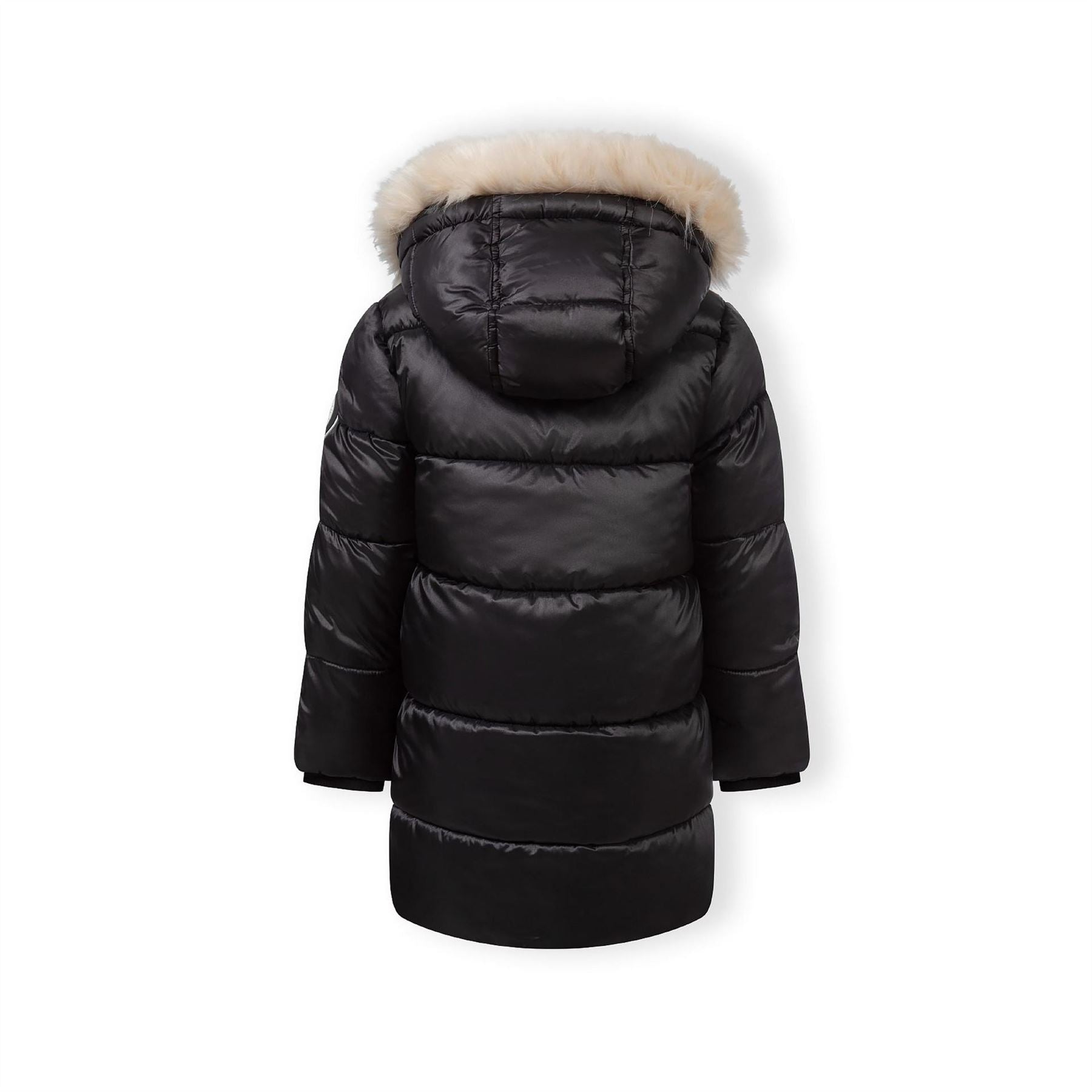 Minoti Girls Long Quilted Winter Coat Hood Black