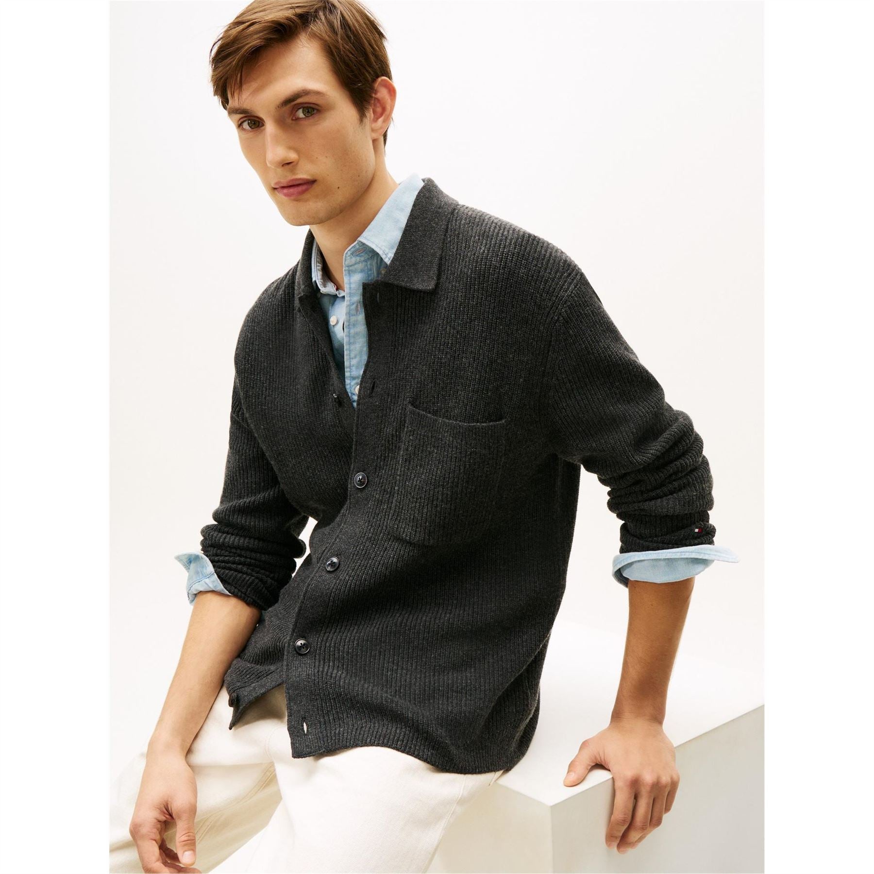 Tommy Hilfiger Collared Neck Long Sleeve Shirt Collar Sweater