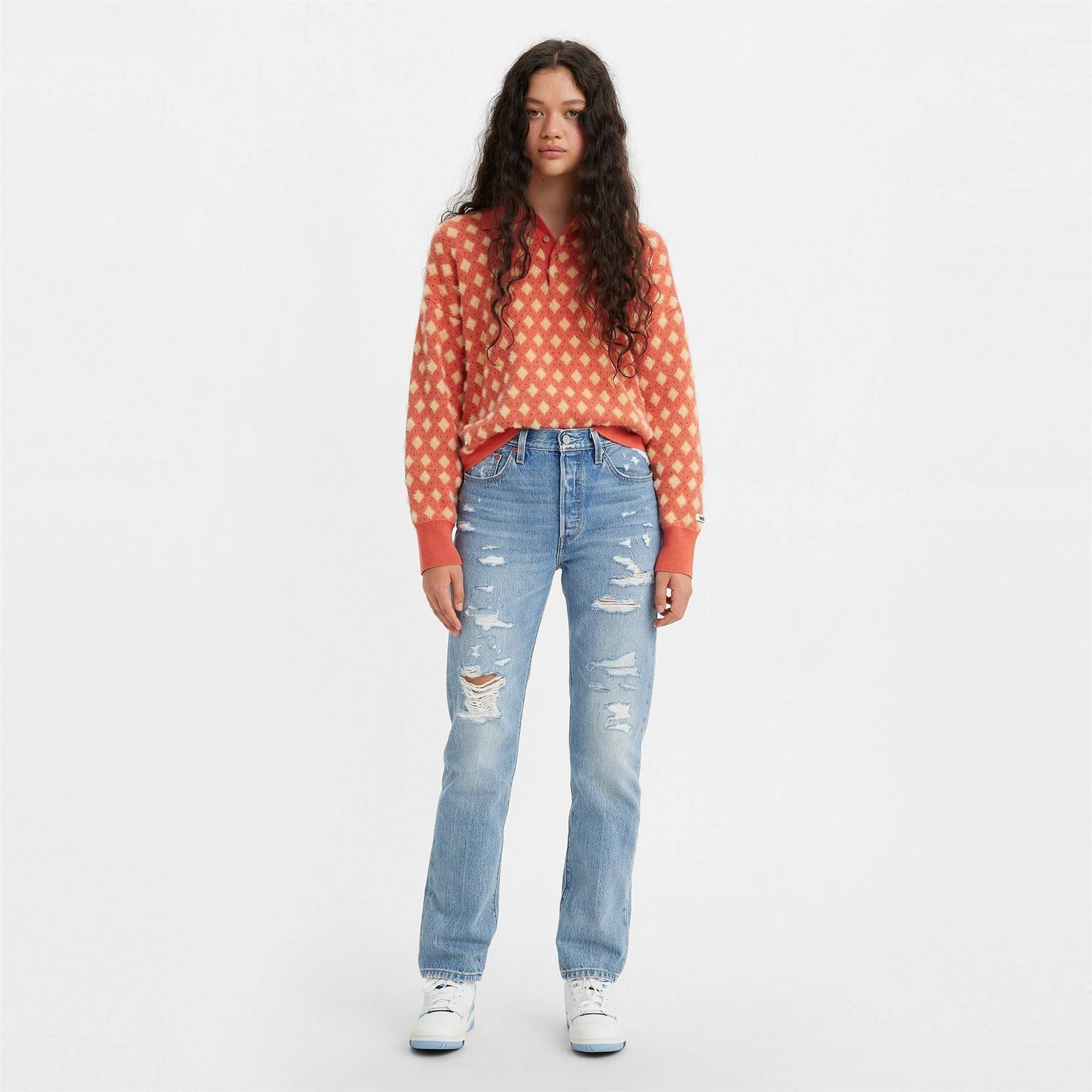 Levis 501 Distressed Regular Fit Jeans