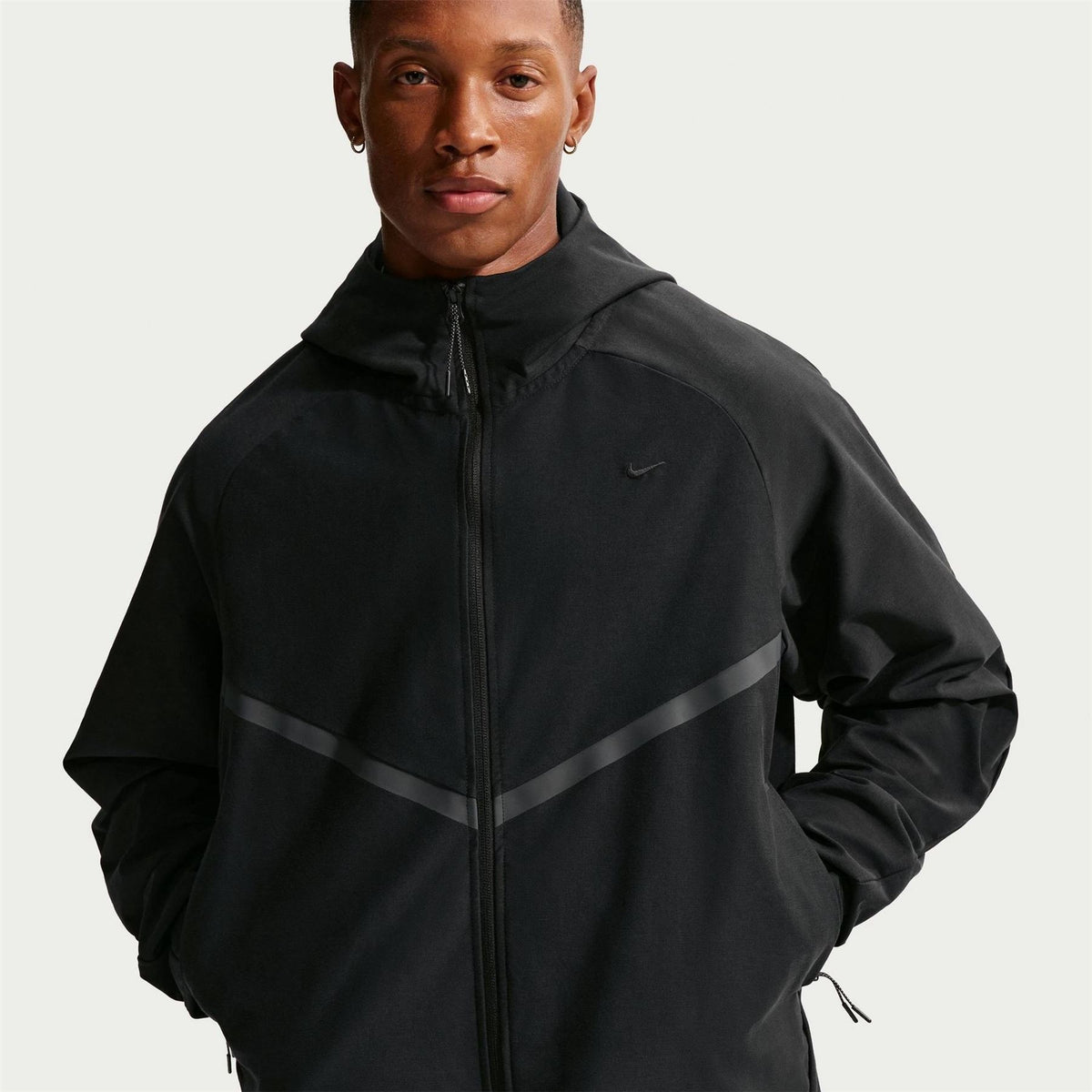 Nike Tech Solid Patterned Hooded Windbreaker with Woven Cuff